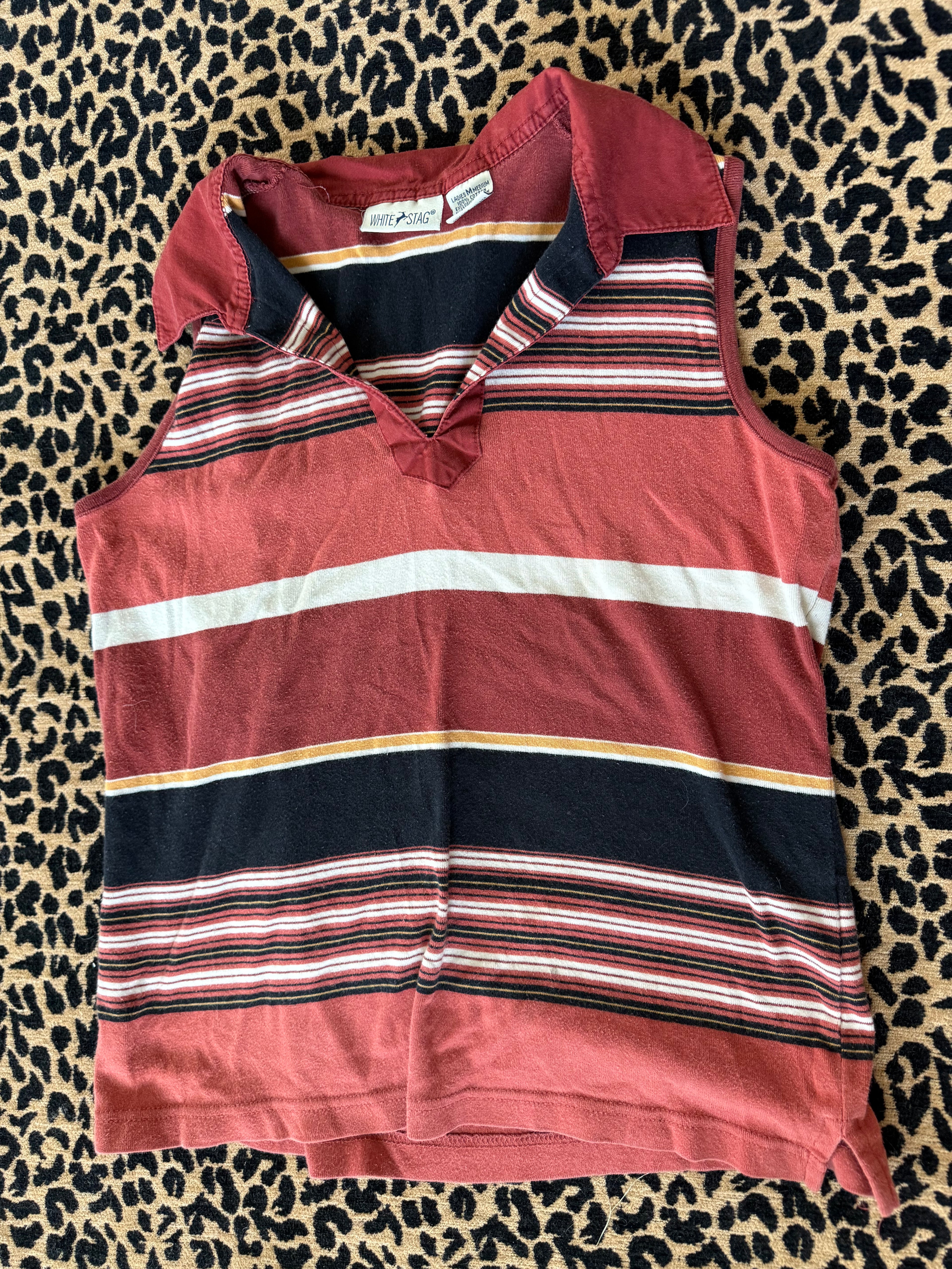 Vintage Collared Rust Striped Tank