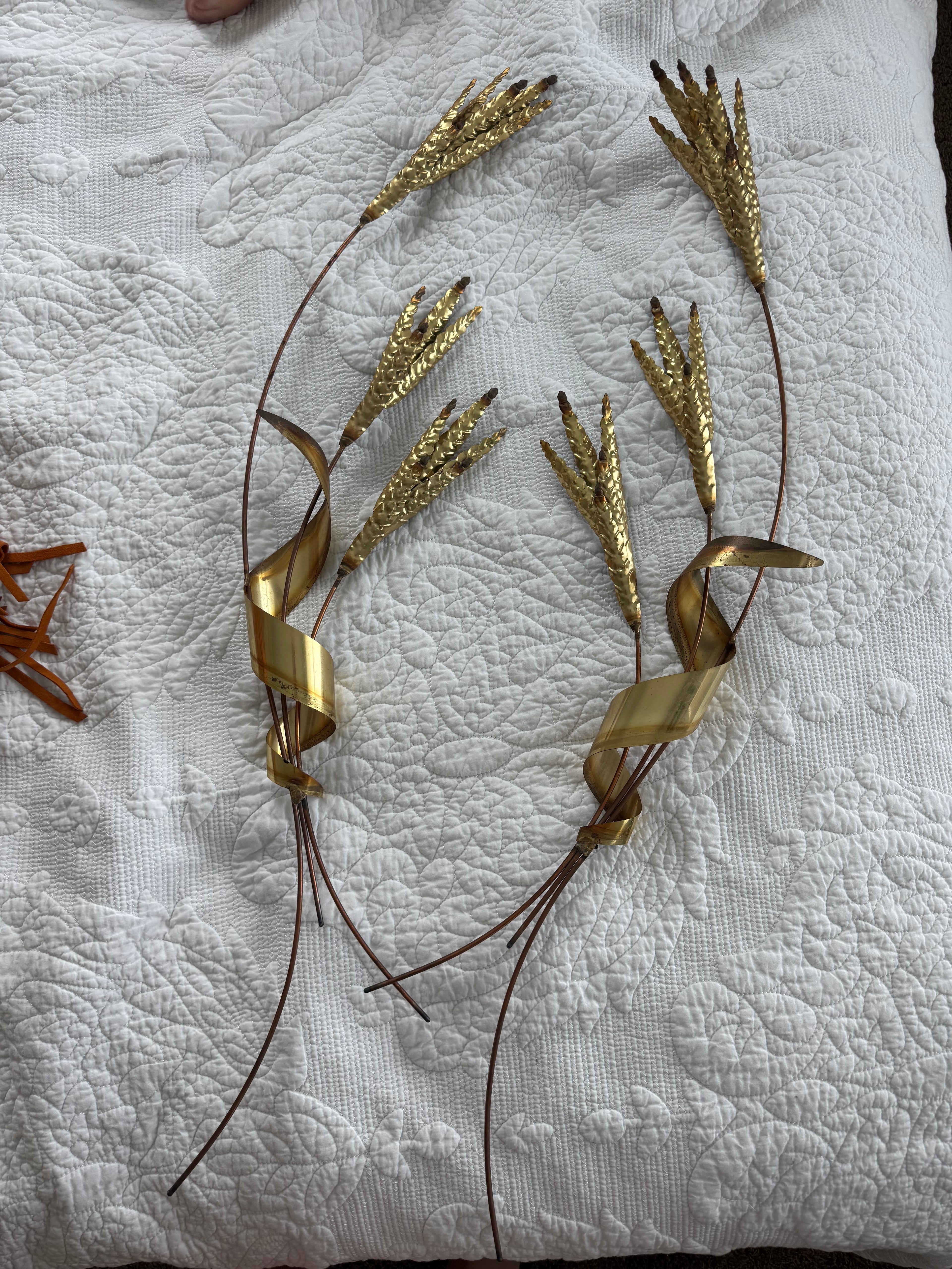 Antique Brass Wheat Wall Decor Pair