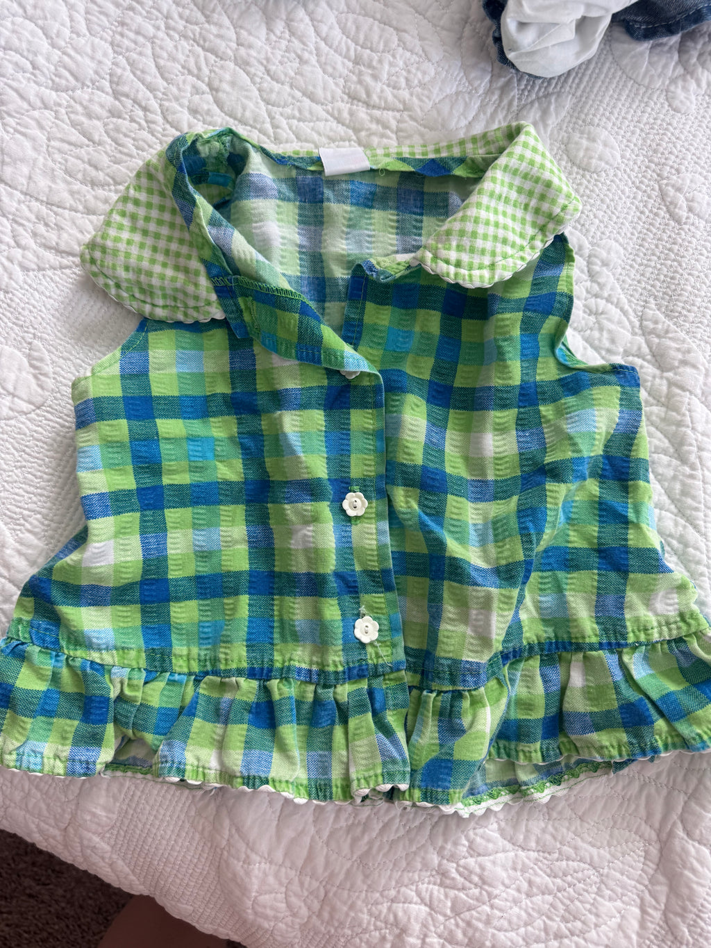 Vintage Blue and Green Plaid Blouse