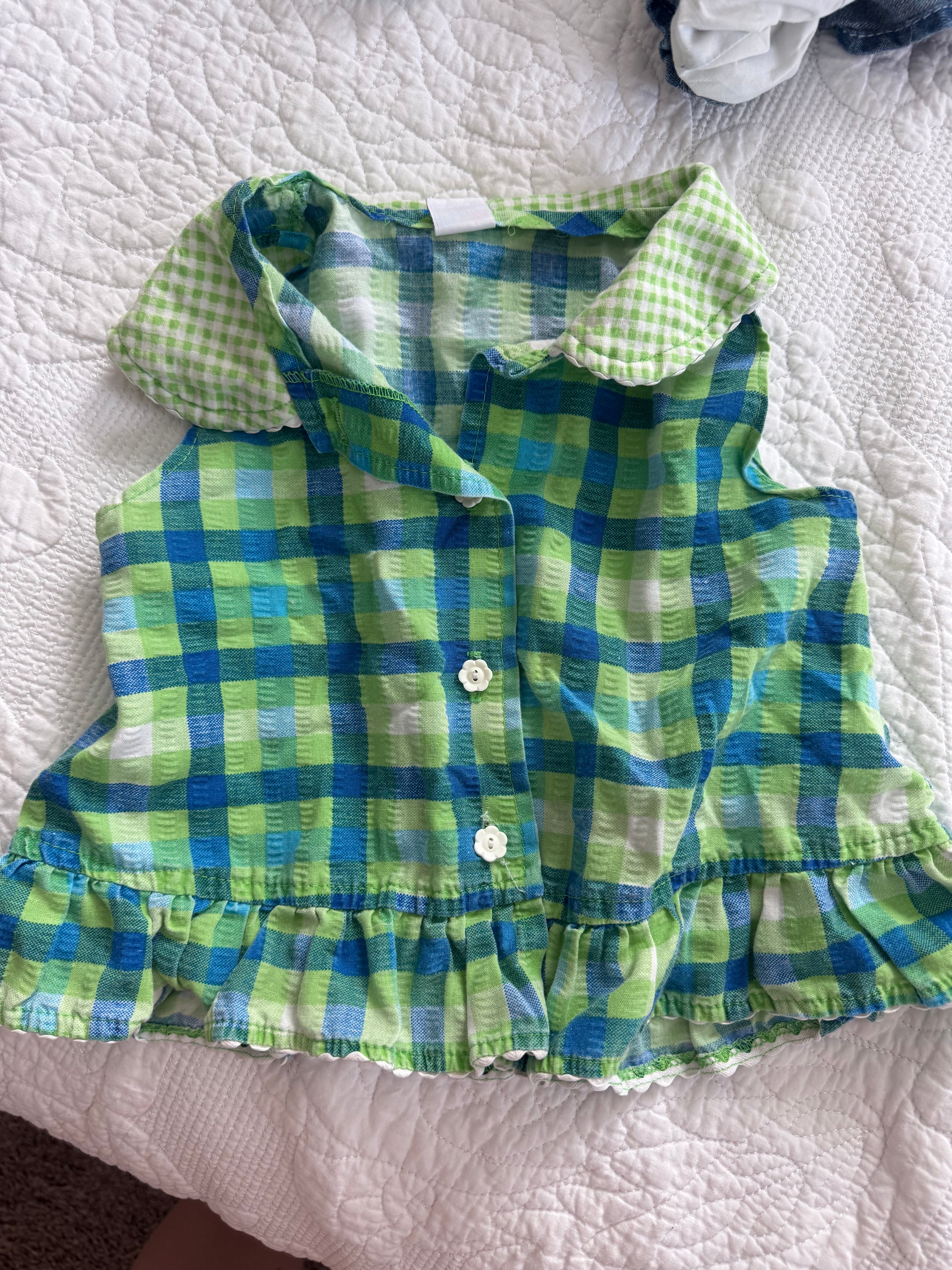 Vintage Blue and Green Plaid Blouse