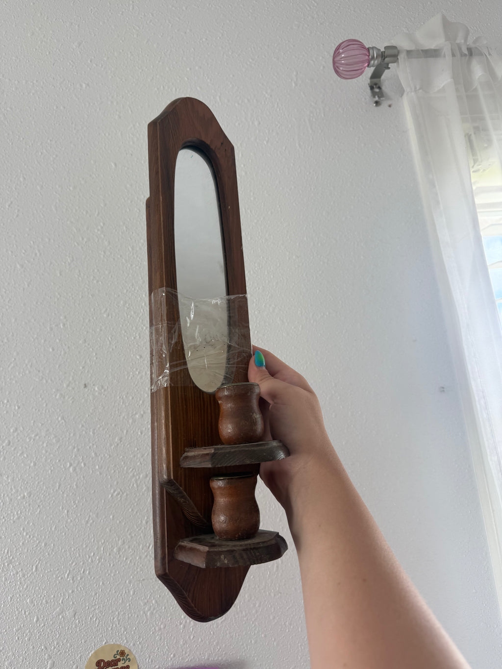 Antique Wooden Candle & Mirror Sconce Pair