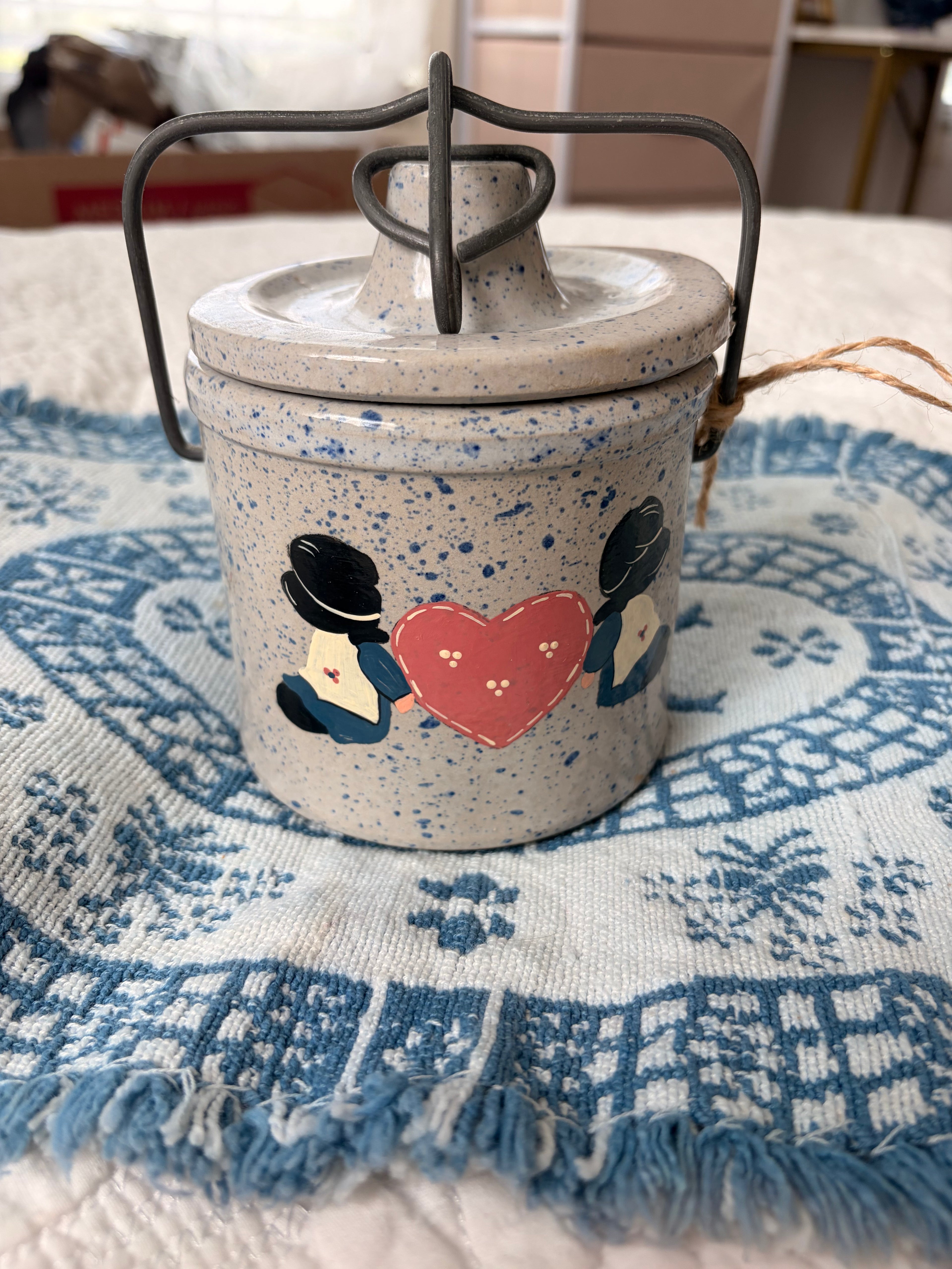 Vintage Folk Art Butter Crock Container