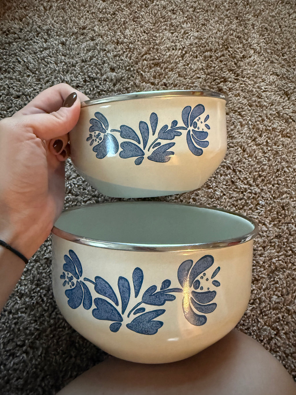 Vintage Pfaltzgraff Yorktowne Enamelware Nesting Mixing Bowls – Set of 2