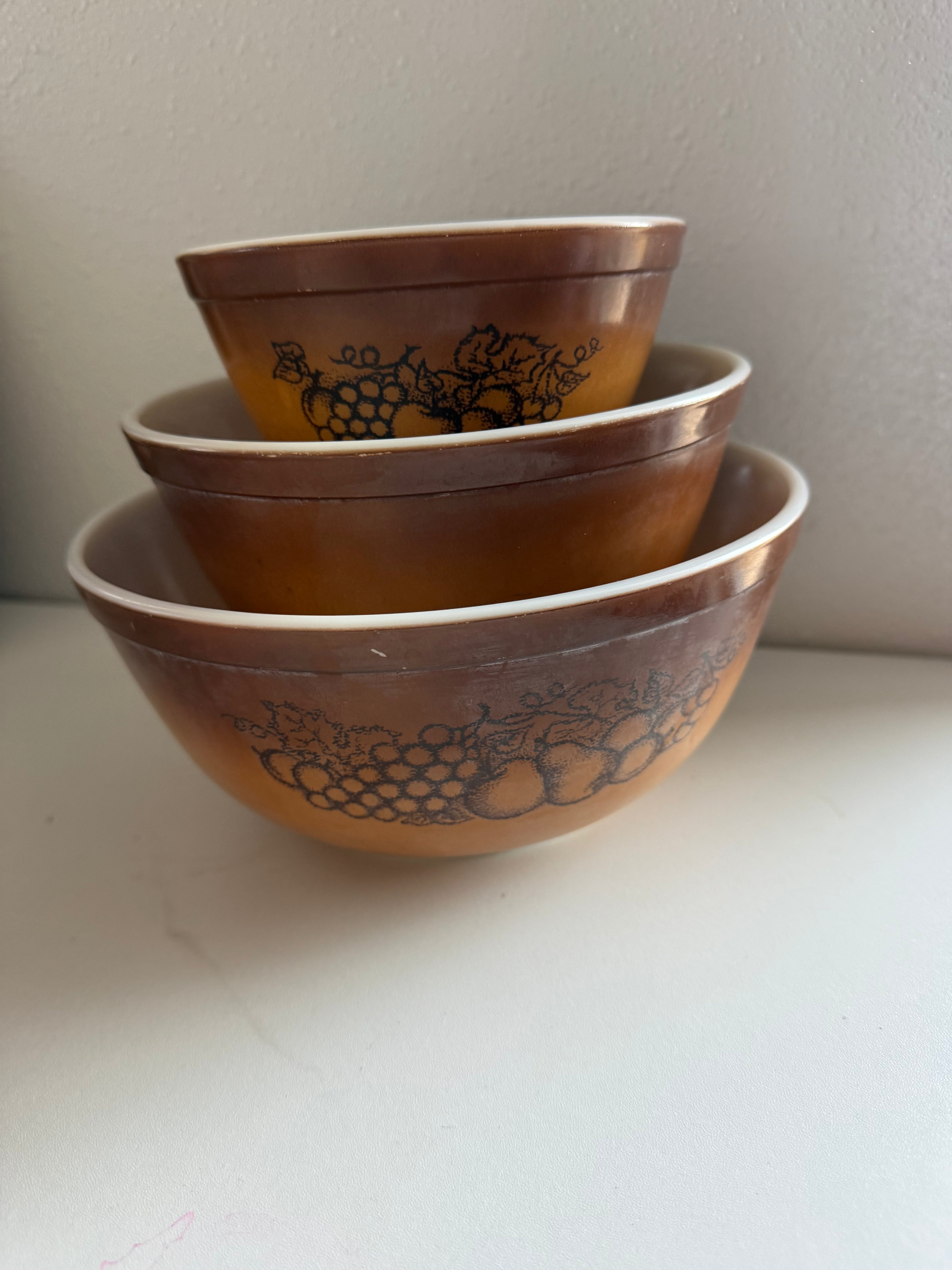 Antique Pyrex Old Orchard Mixing Bowl Set #401 #402 #403