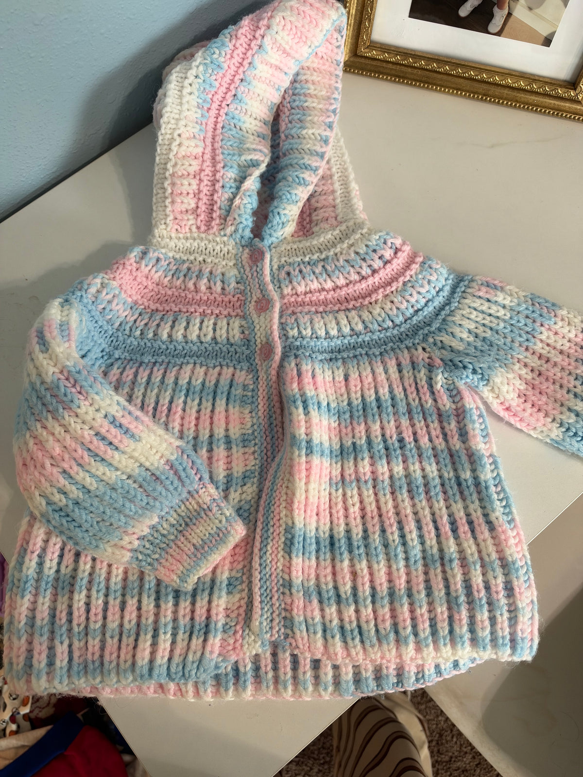 Vintage Cotton Candy Hooded Knit Jacket