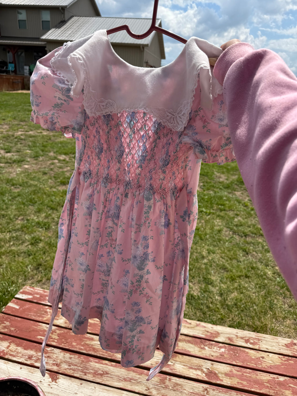 Vintage Polly Flinders Dainty Pink Smocked Floral Dress