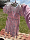 Vintage Polly Flinders Dainty Pink Smocked Floral Dress