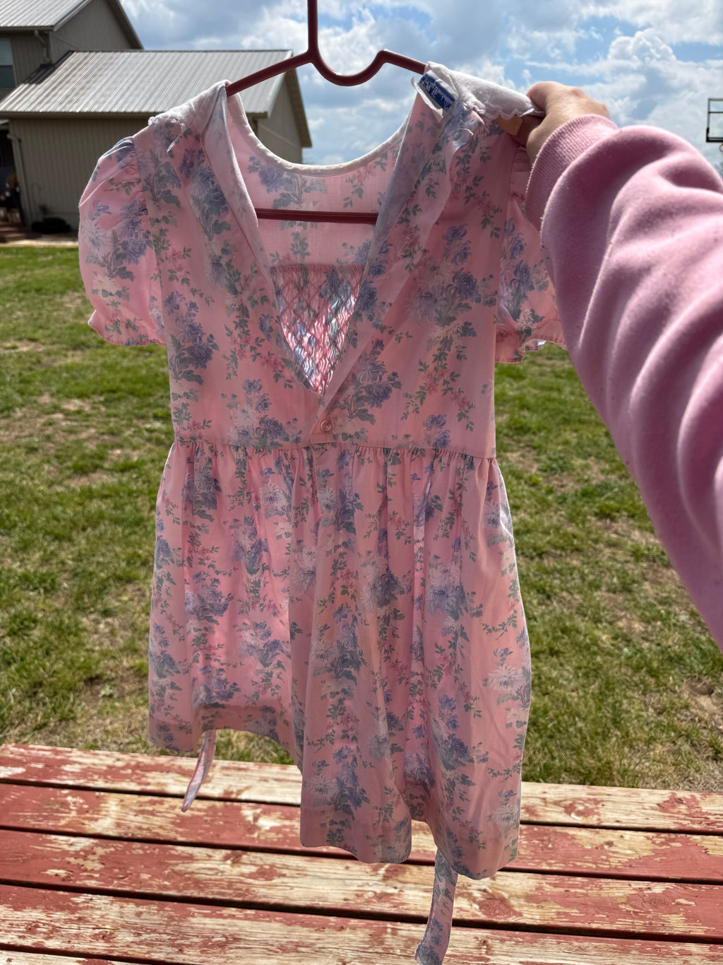 Vintage Polly Flinders Dainty Pink Smocked Floral Dress