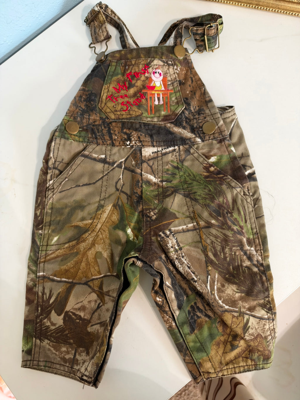 Vintage "My First Tree Stand" Camo Overalls