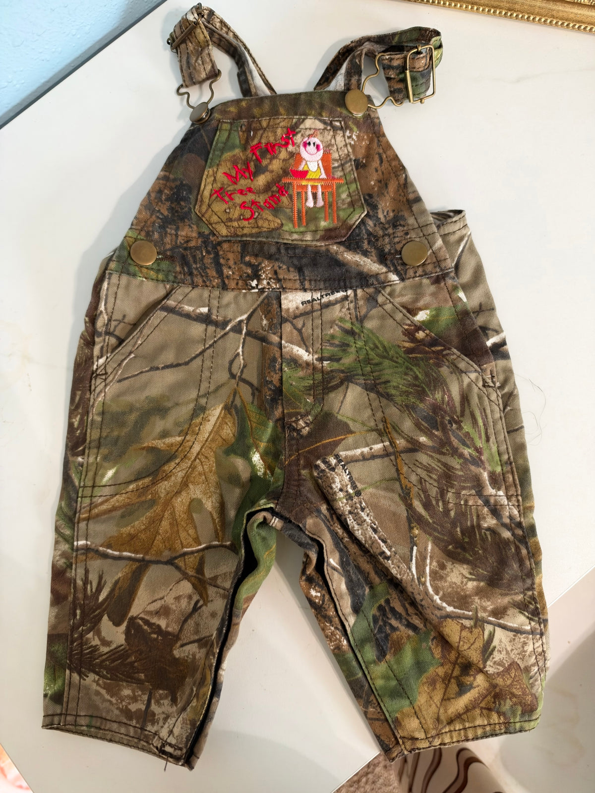 Vintage "My First Tree Stand" Camo Overalls