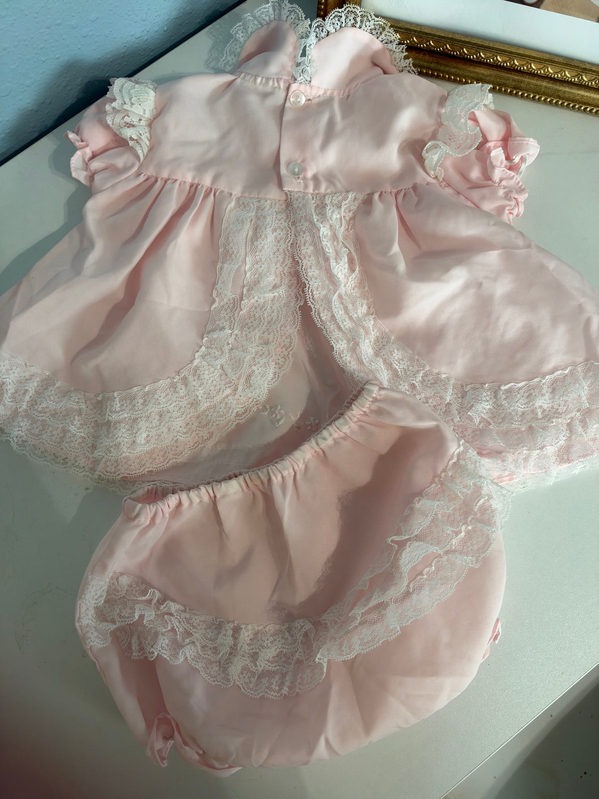 Vintage Pink and White Lace Frilly Set