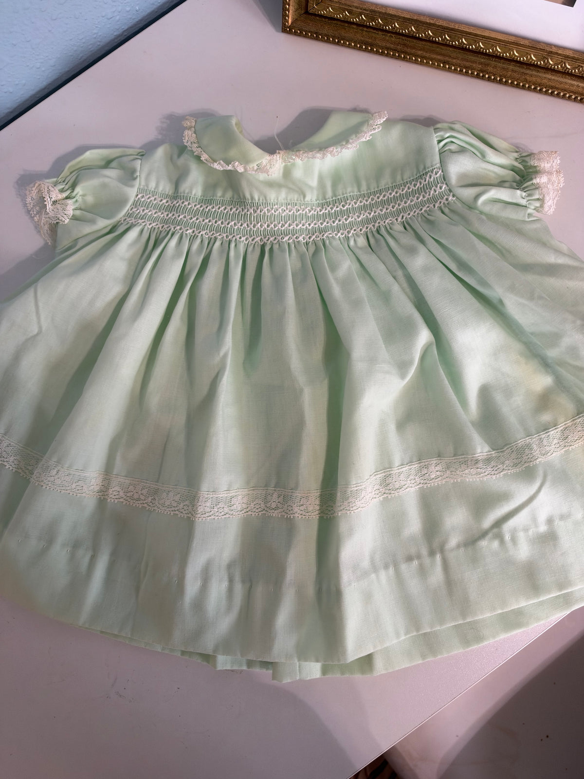 Vintage Pastel Green Smocked Dress