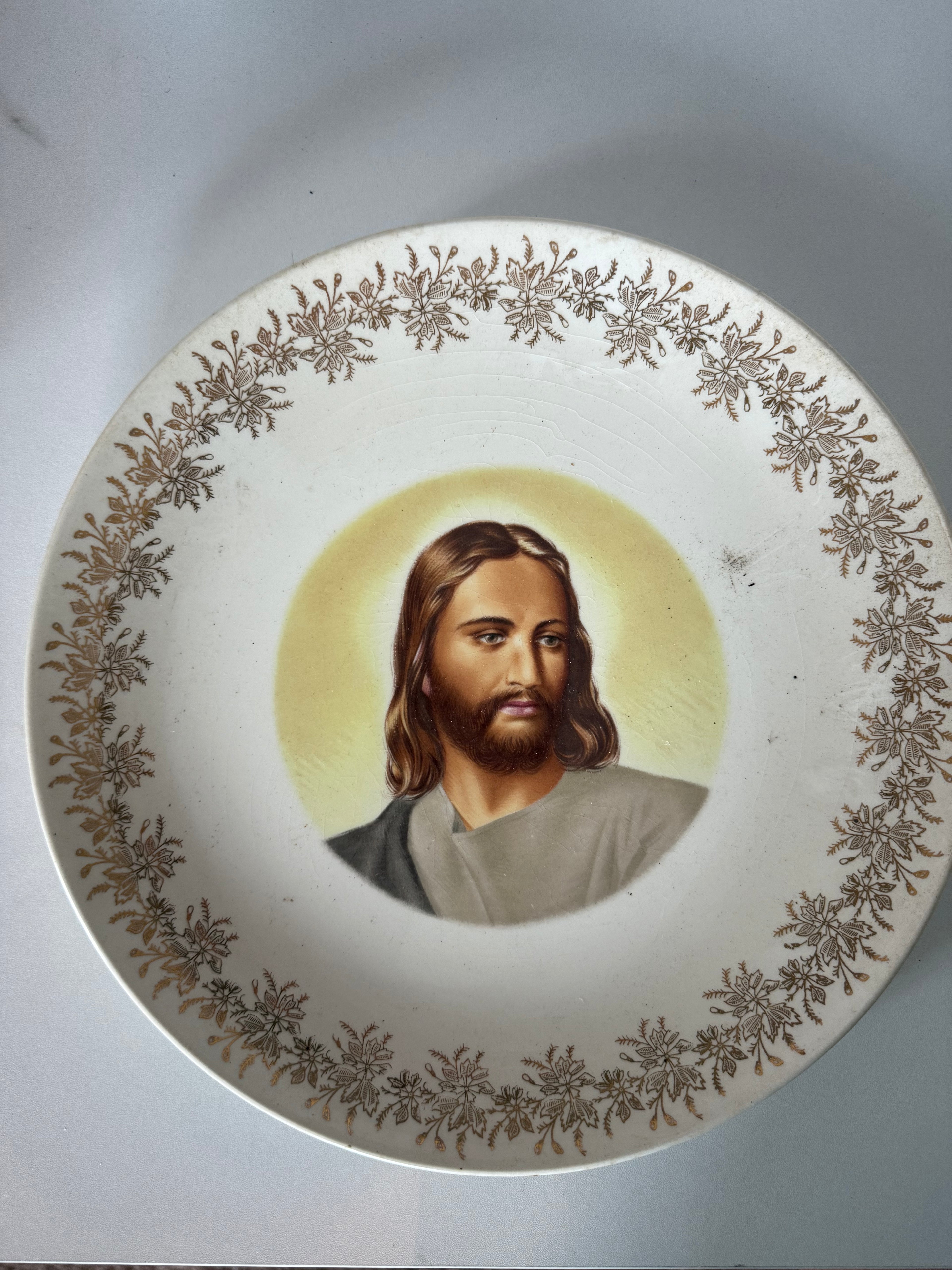 Vintage Jesus Plate with Gold Rim
