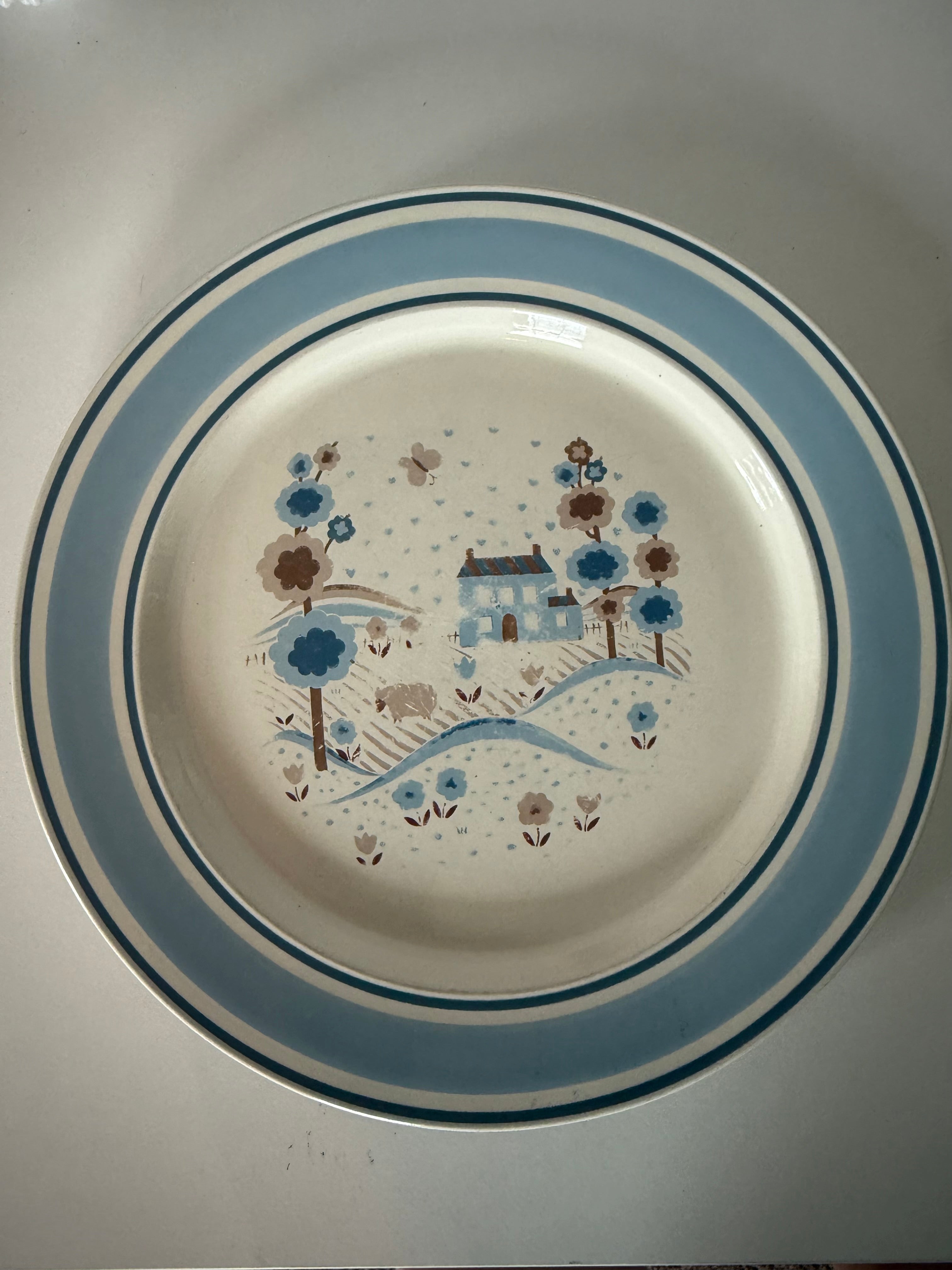 Vintage Hearthside Blues & Browns Stoneware Plate