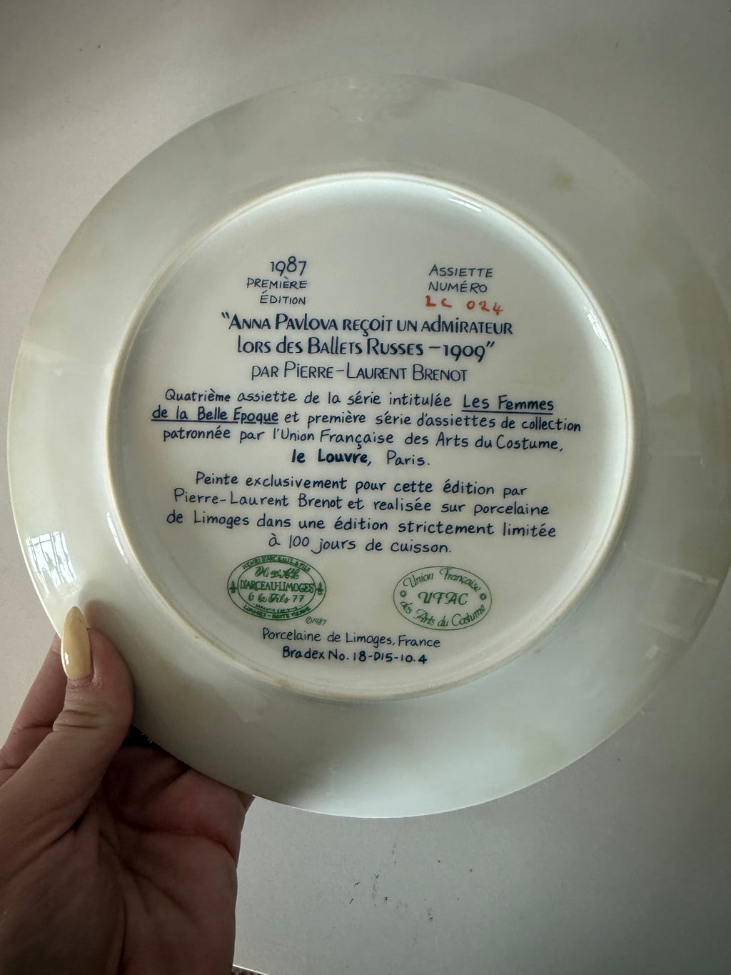 Vintage "Anna Pavlova" Porcelain Plate from Paris