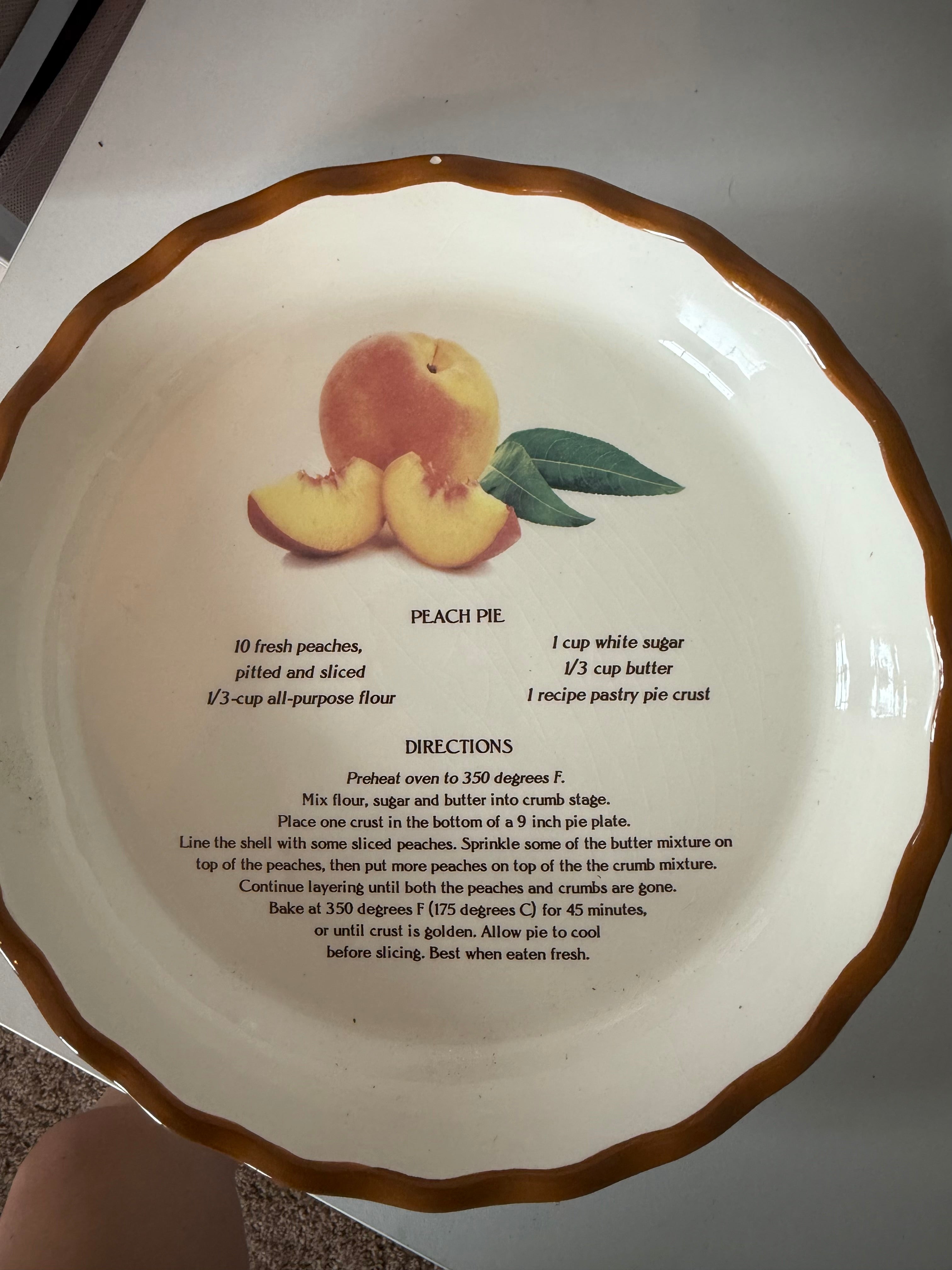 Vintage Peach Pie Recipe Dish