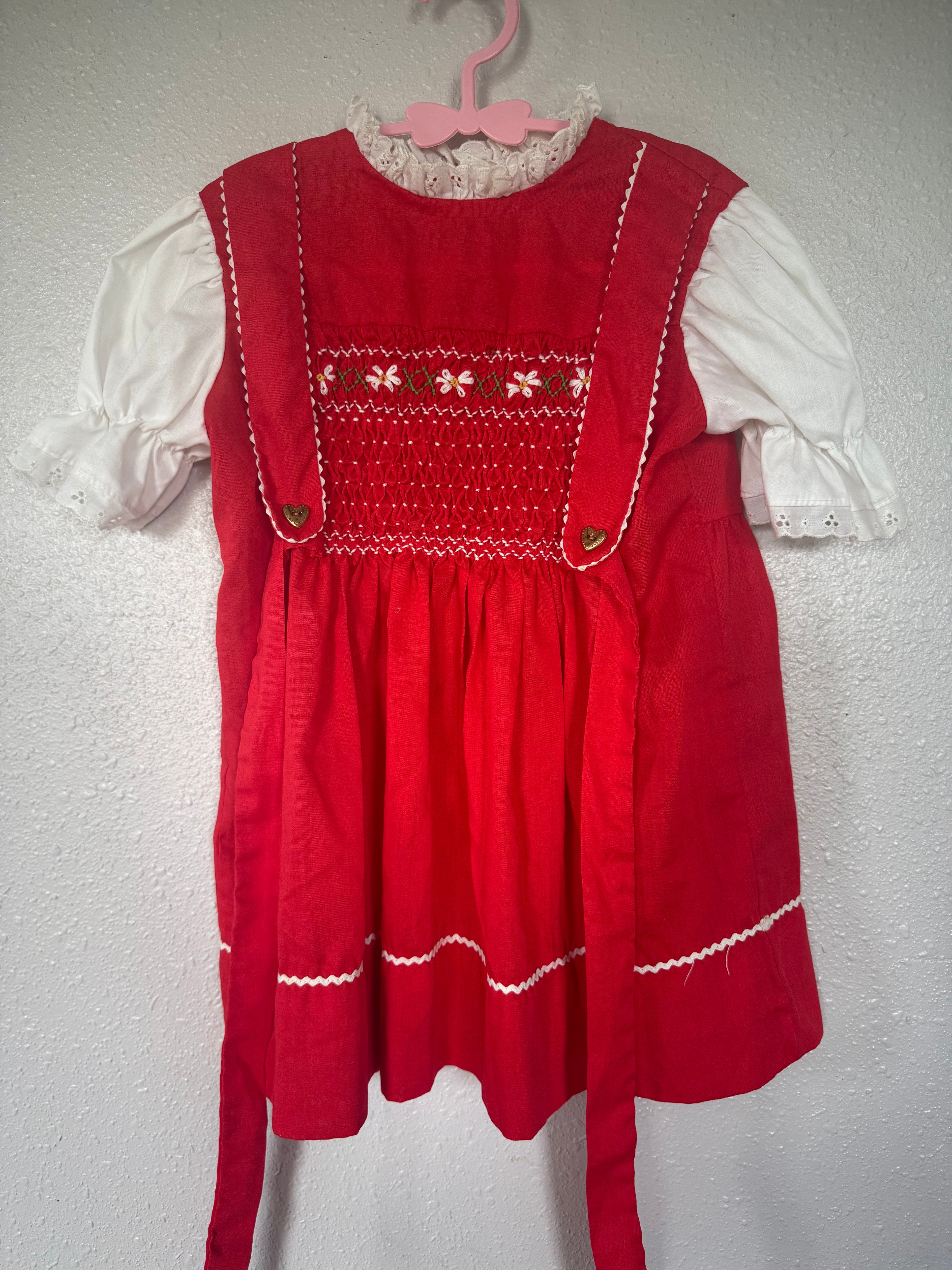 Vintage Polly Flinders Red Smocked Dress