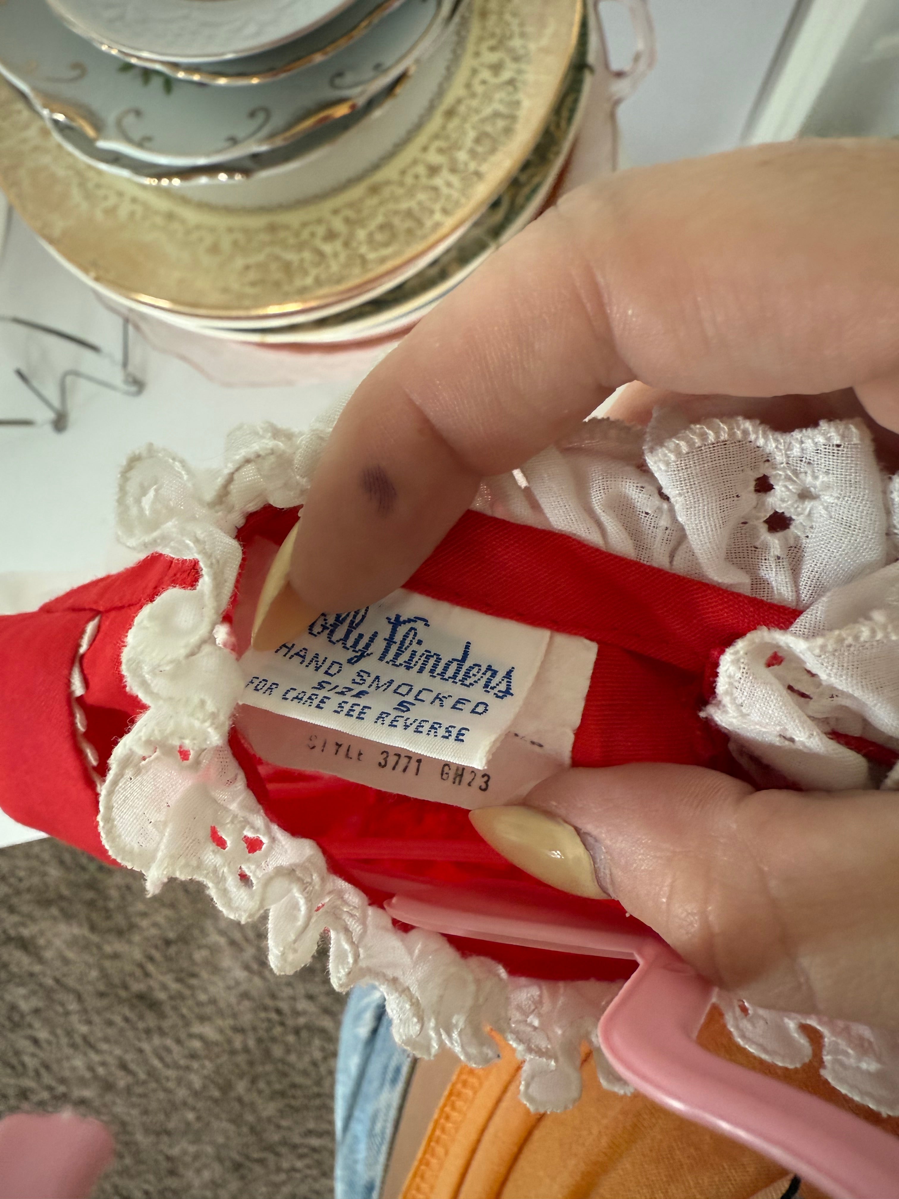 Vintage Polly Flinders Red Smocked Dress