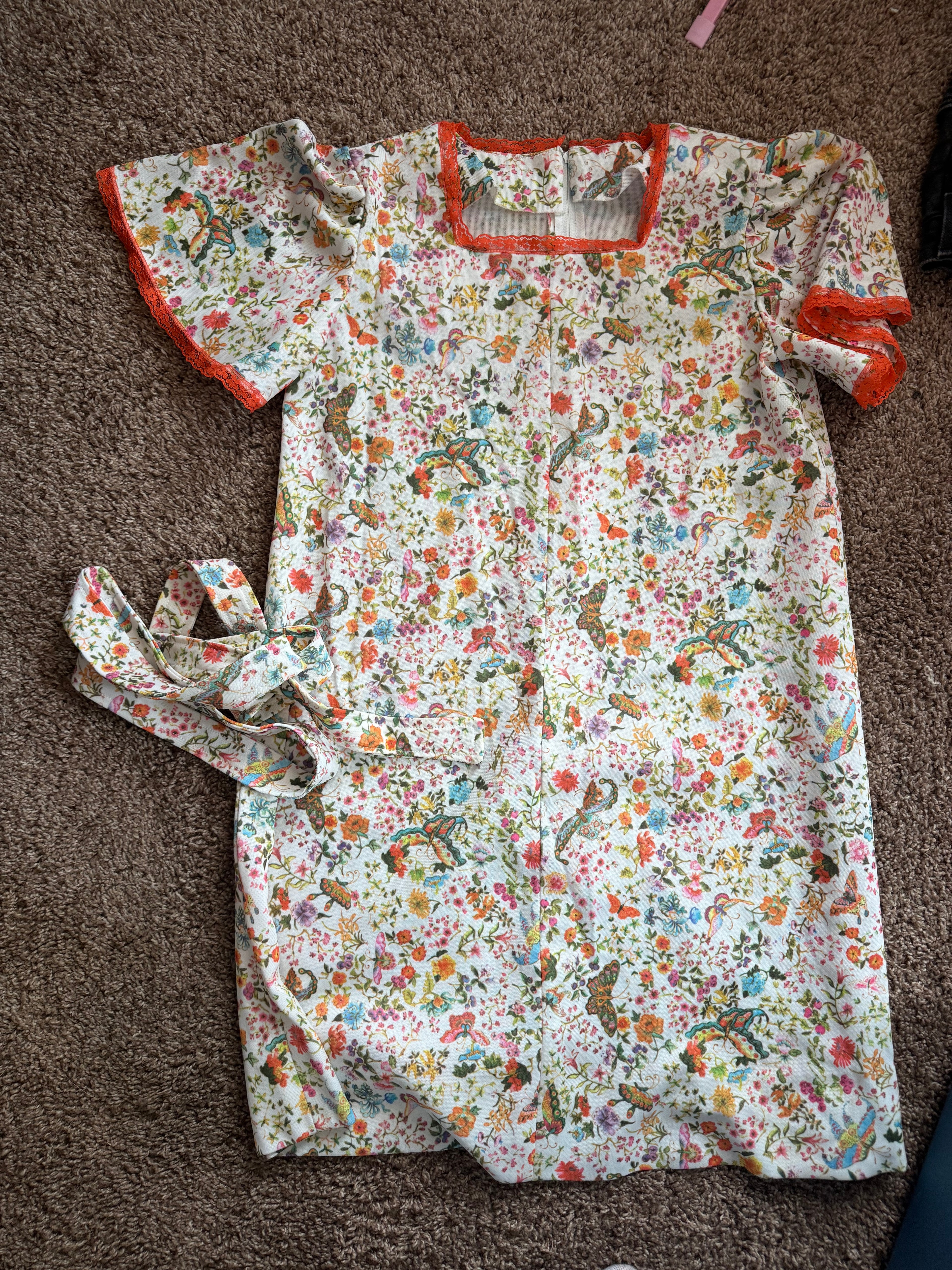 Floral Butterfly 1970's Dress