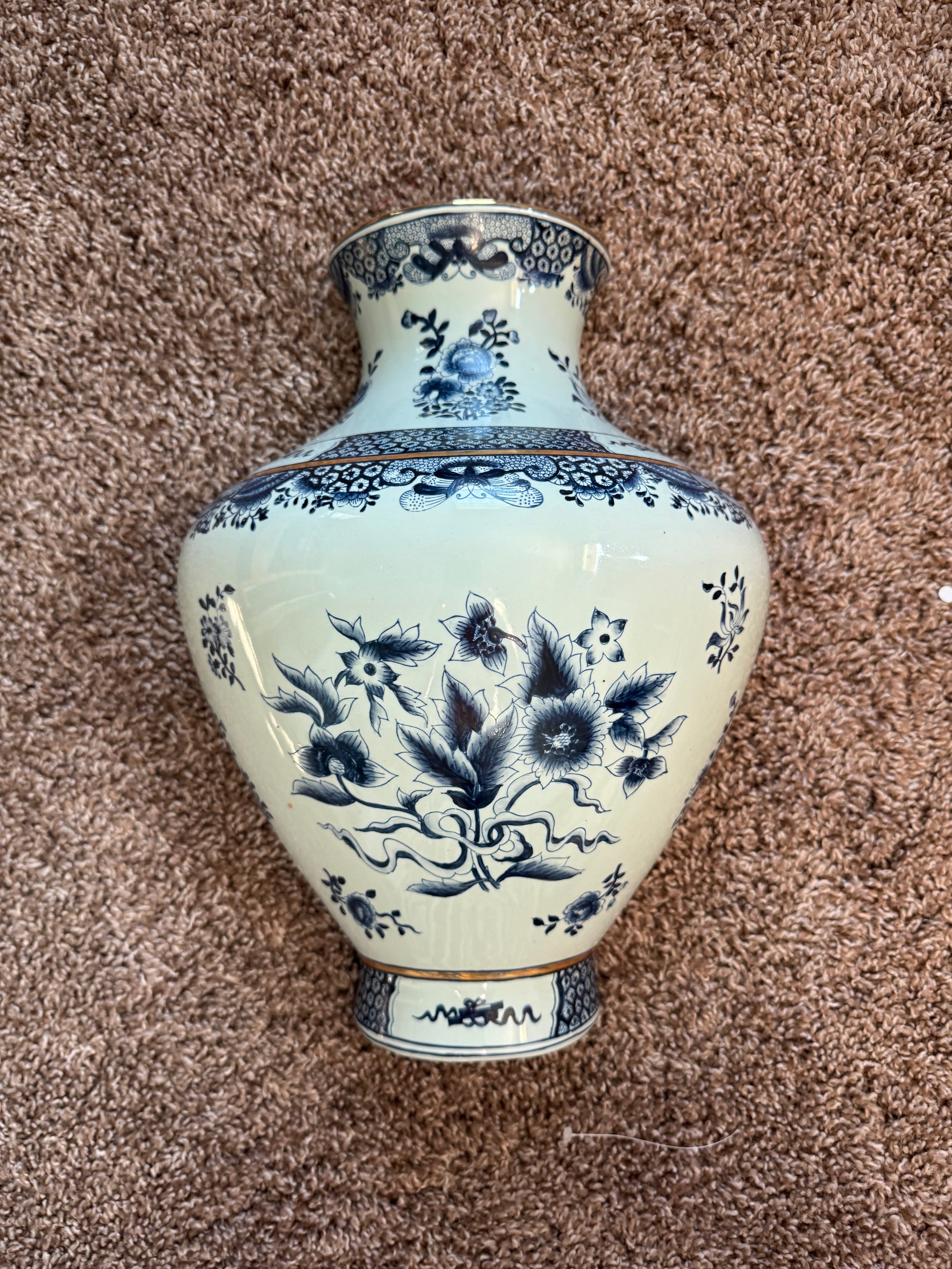 Antique Blue Floral Hanging Wall Vase