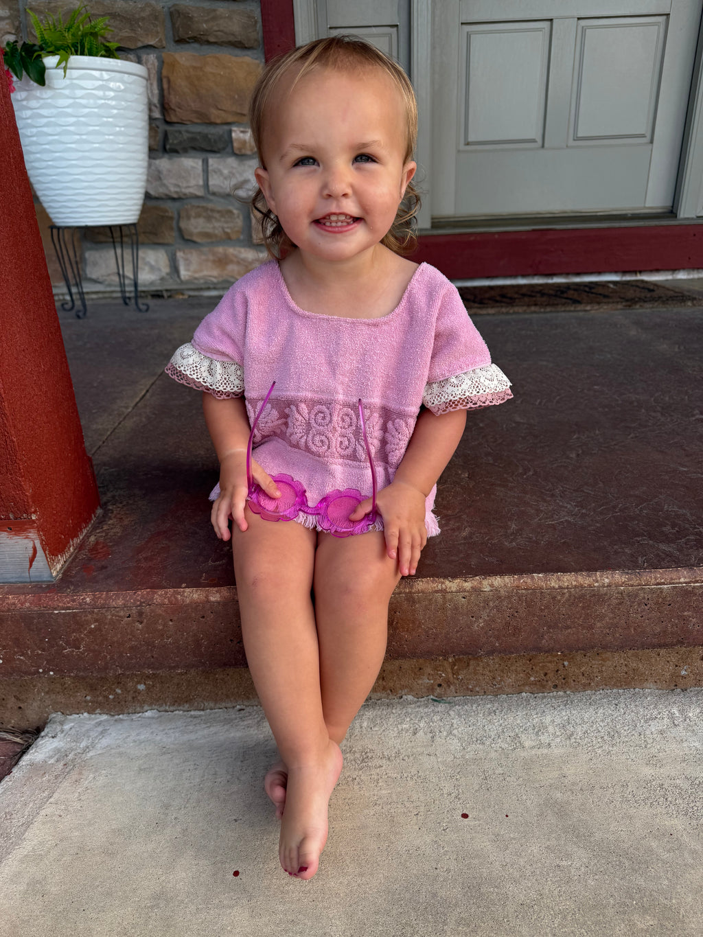 Upcycled Vintage Pink Towel Top - Child