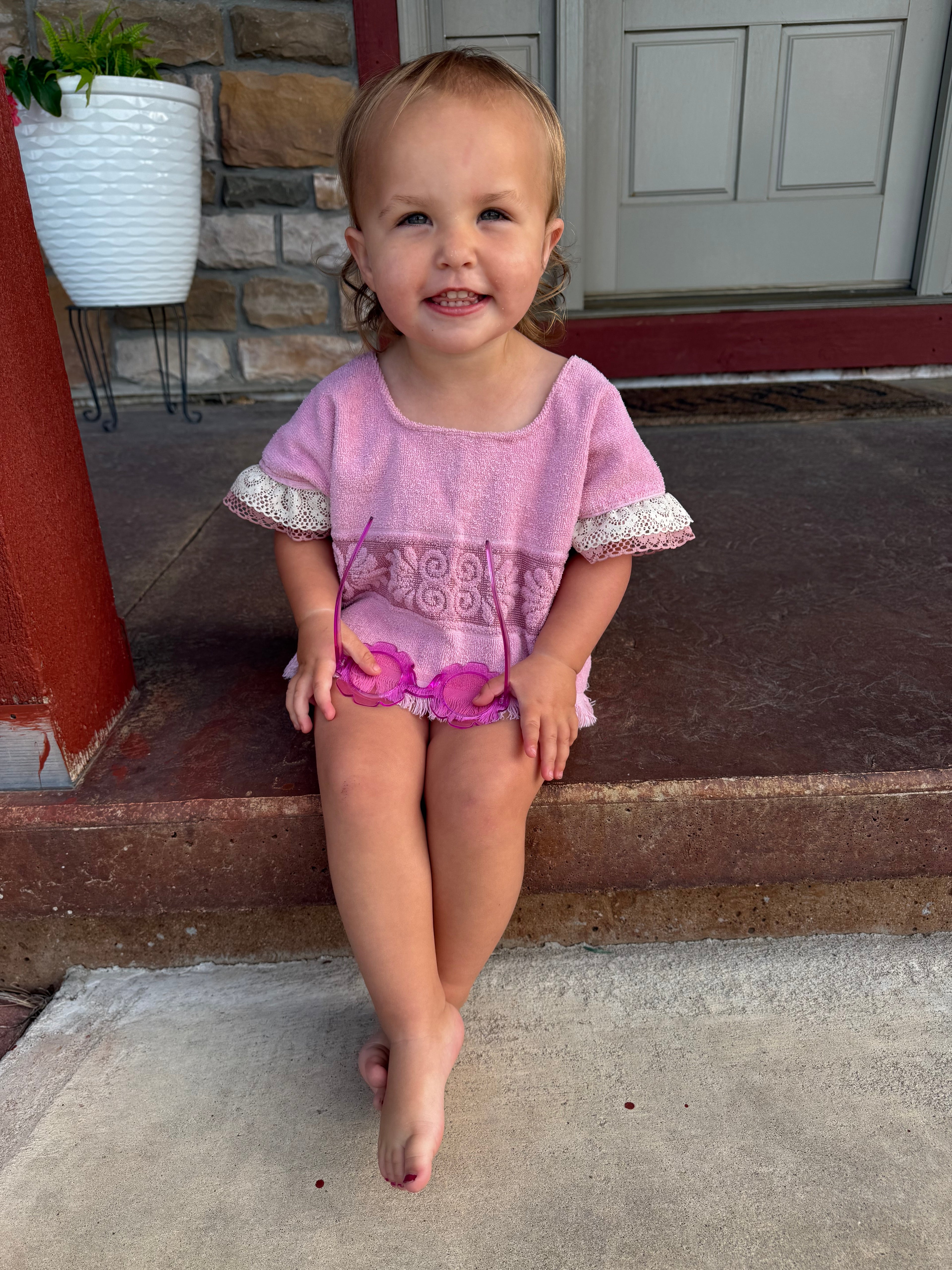 Upcycled Vintage Pink Towel Top - Child