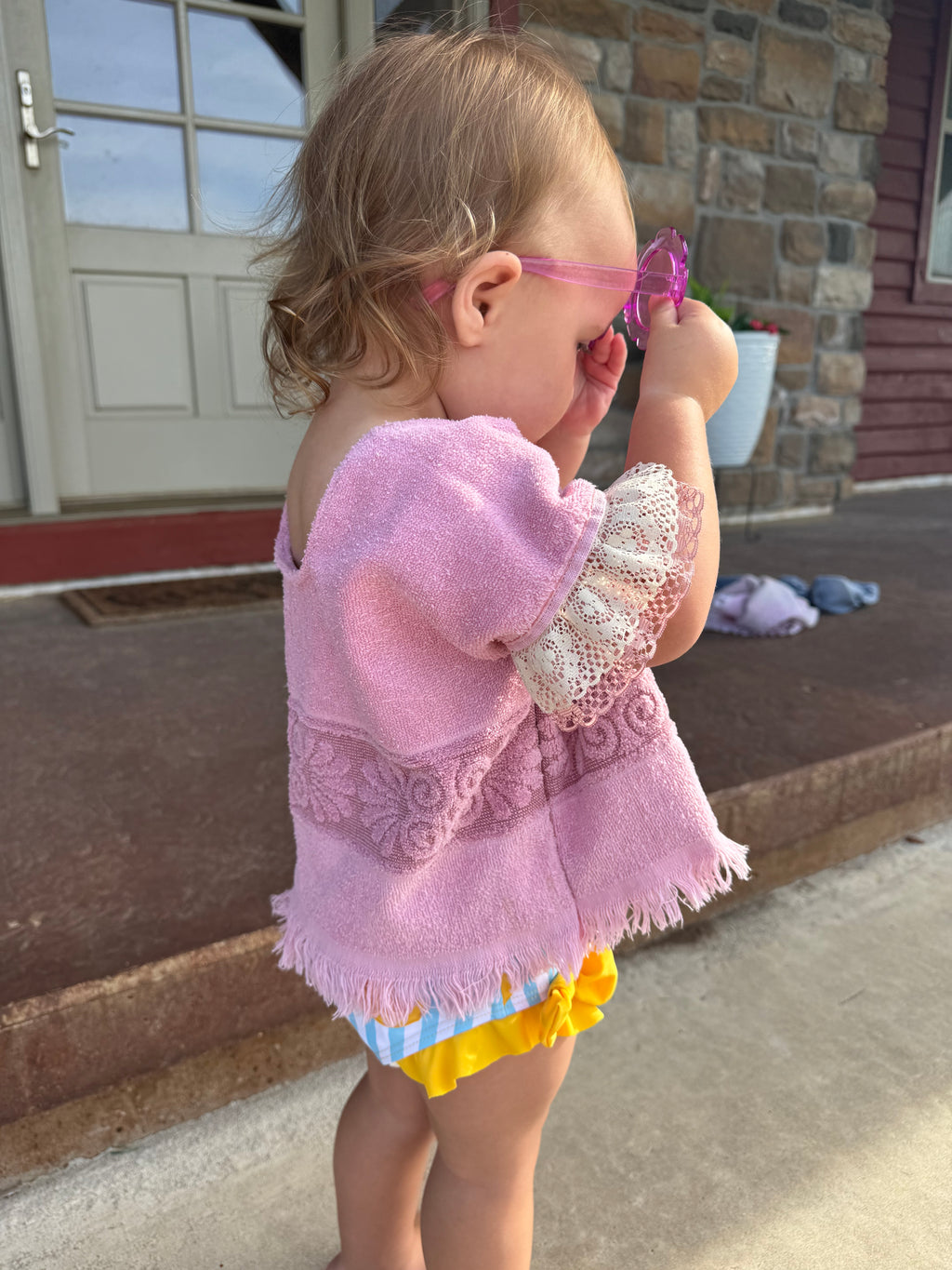 Upcycled Vintage Pink Towel Top - Child