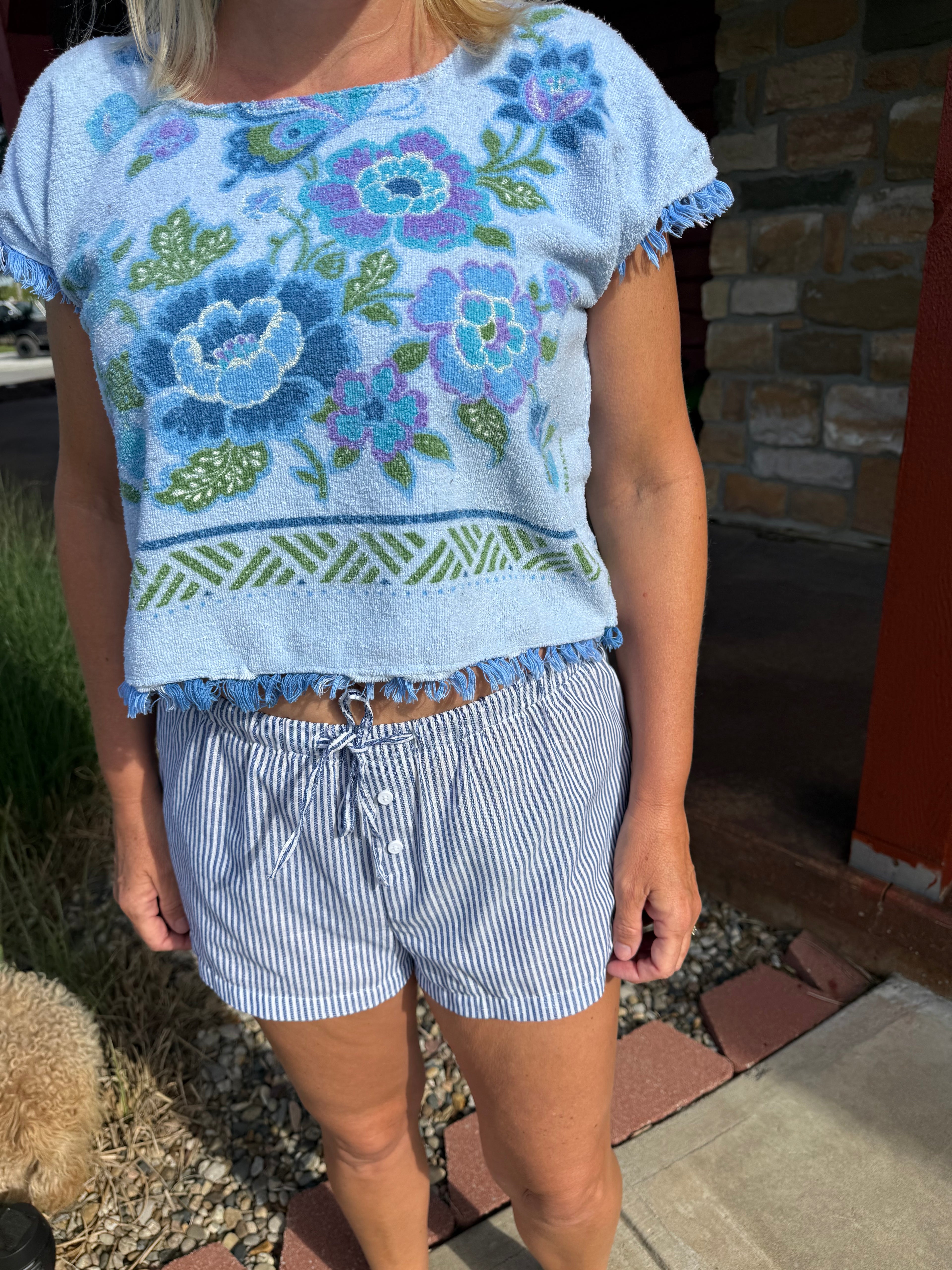 Upcycled Vintage Blue/Green/Purple Floral Top