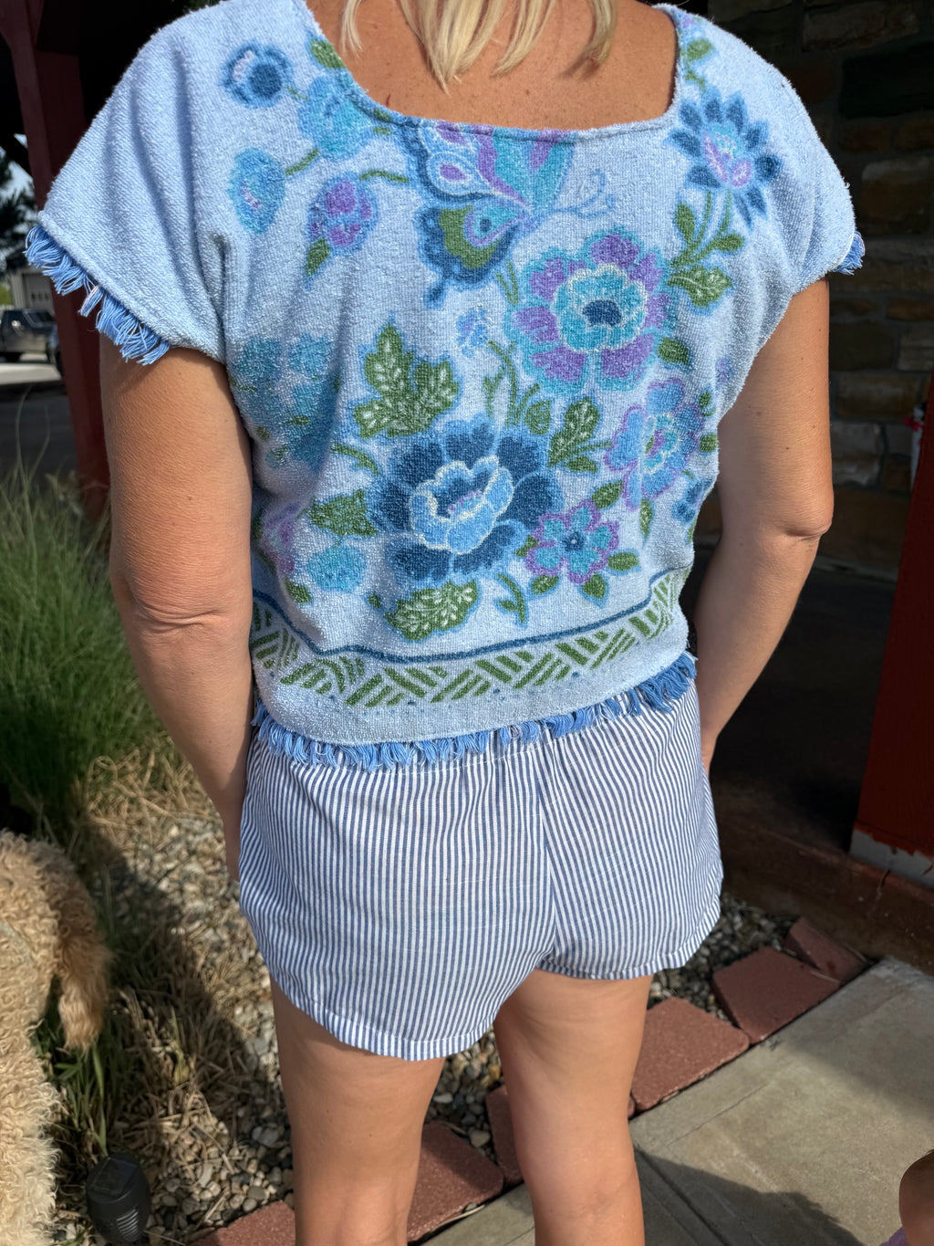 Upcycled Vintage Blue/Green/Purple Floral Top