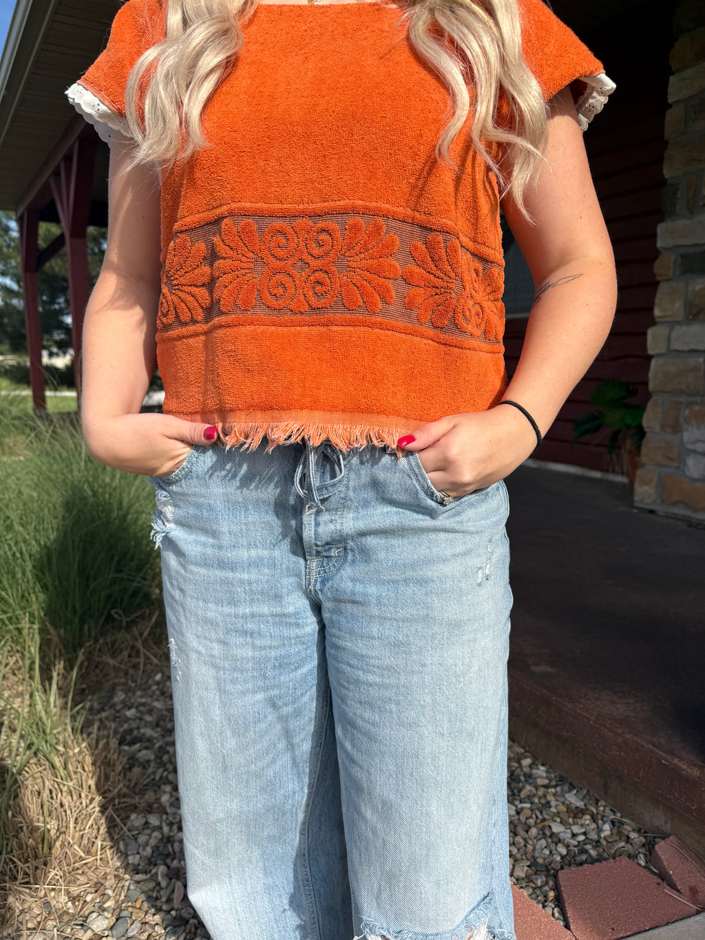 Upcycled Vintage Orange Towel Top