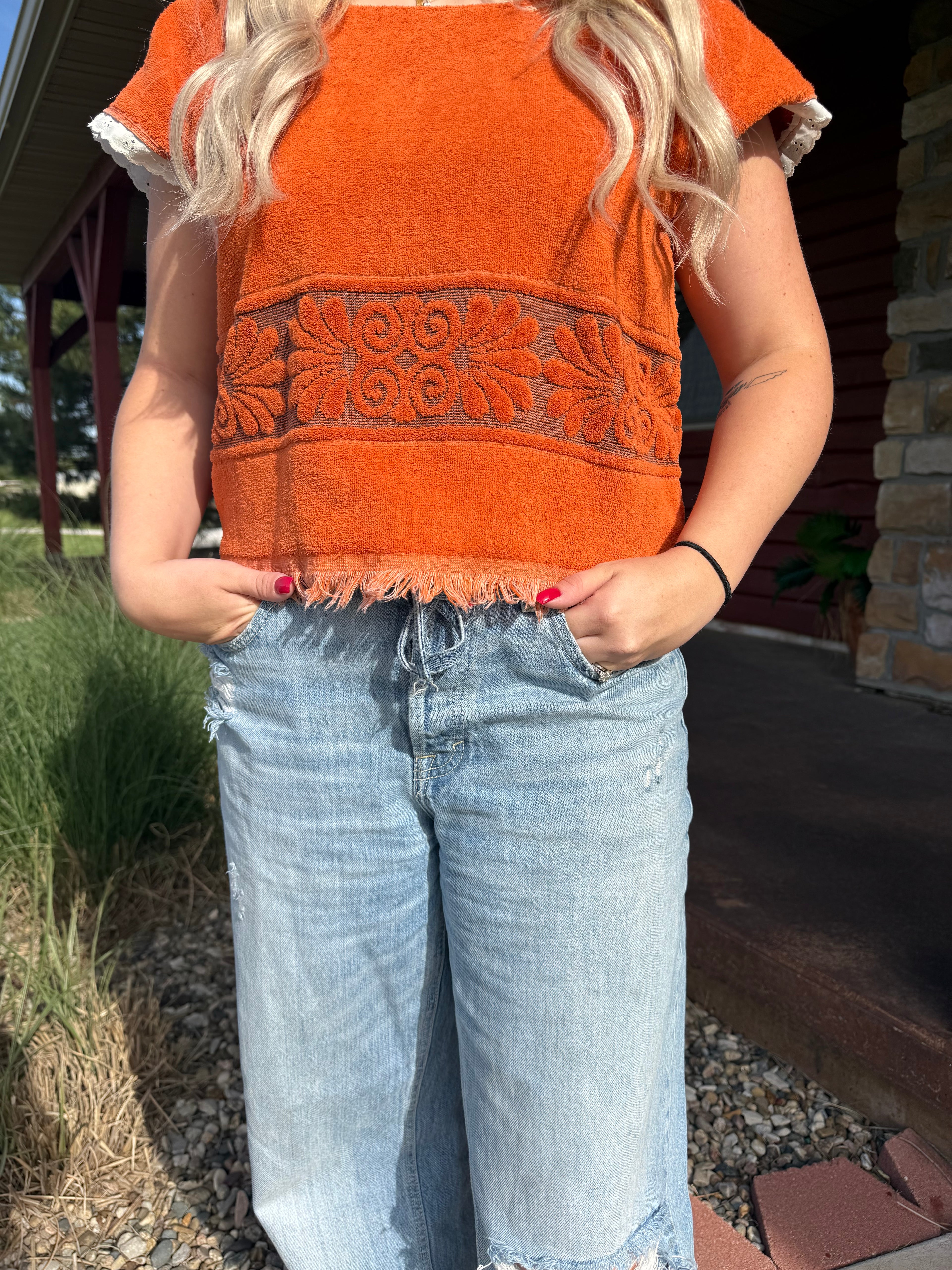 Upcycled Vintage Orange Towel Top