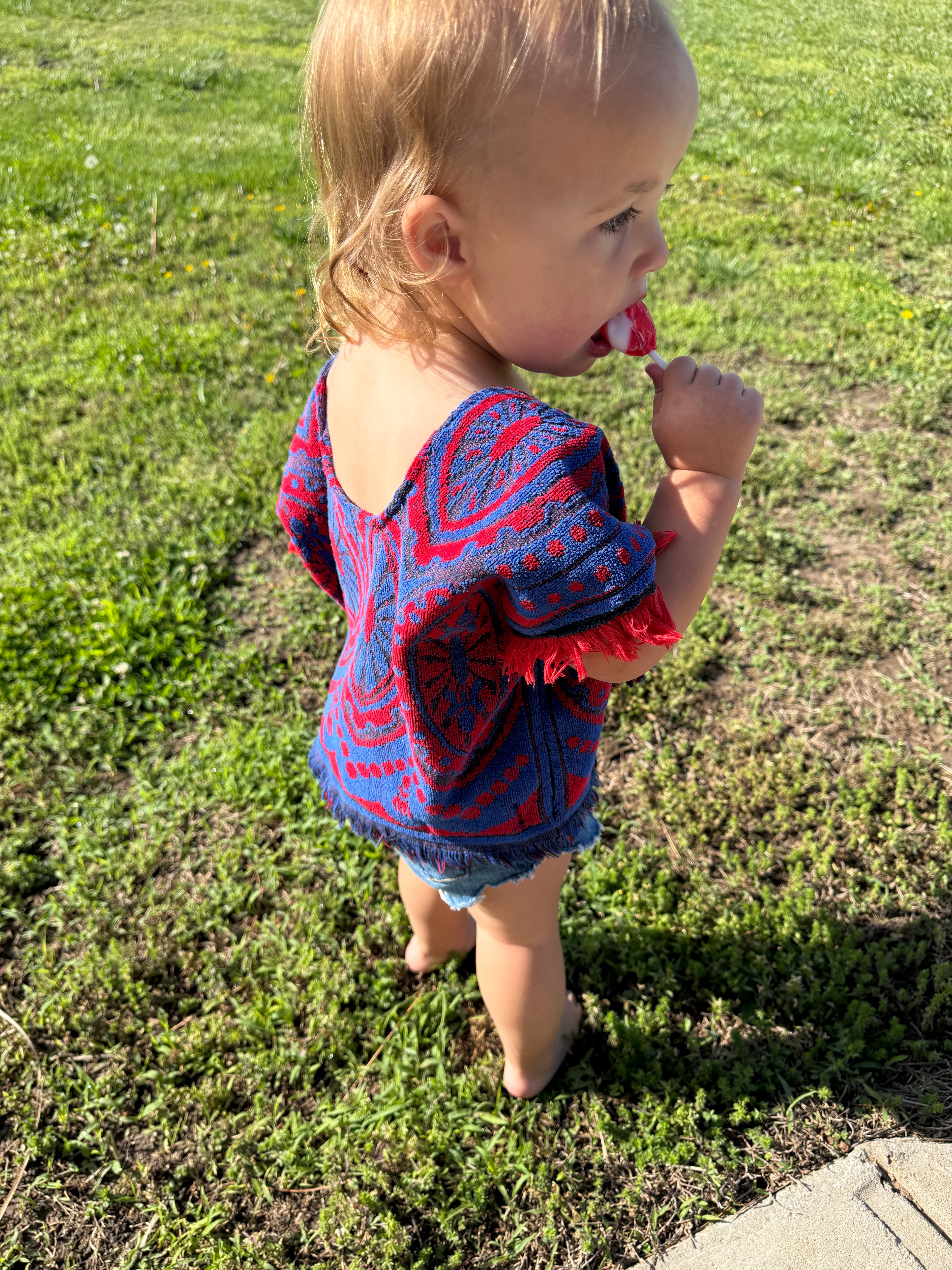 Upcycled Red and Blue Vintage Towel Top