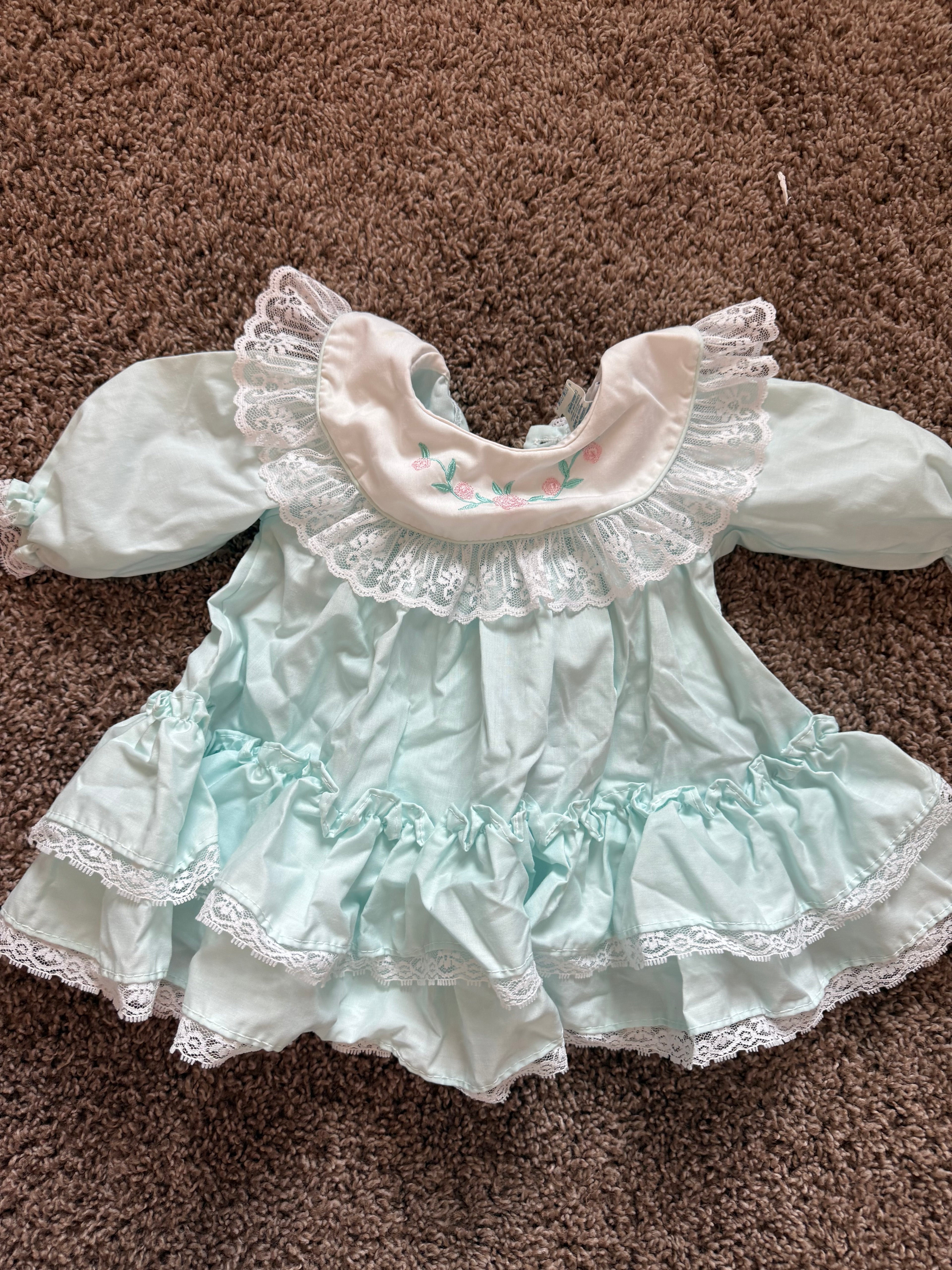 Vintage Teal 1/2 Sleeve Frilly Dress