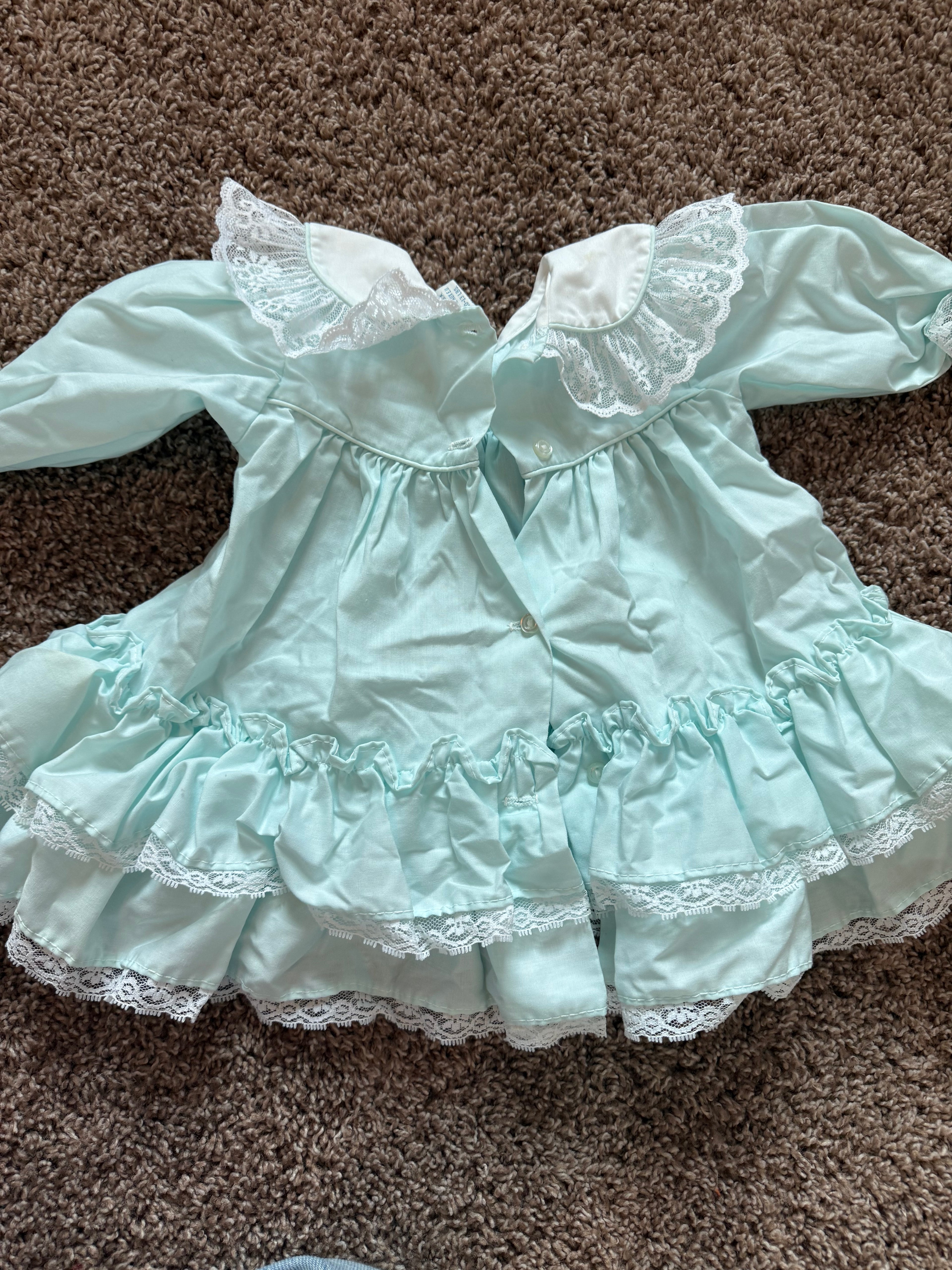 Vintage Teal 1/2 Sleeve Frilly Dress