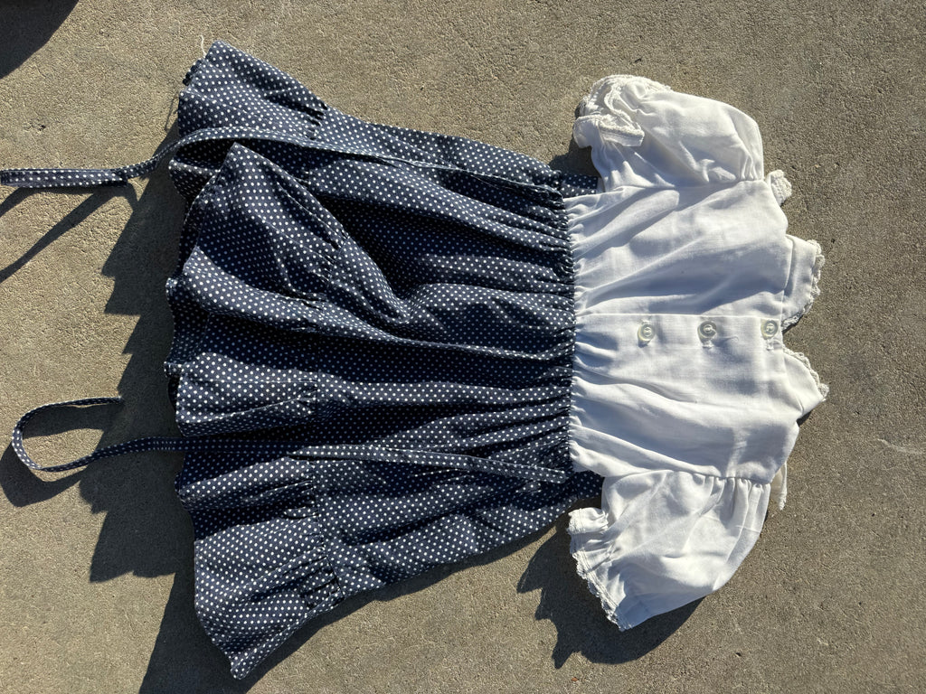 Vintage Navy and White Dress with Polka-Dot Details