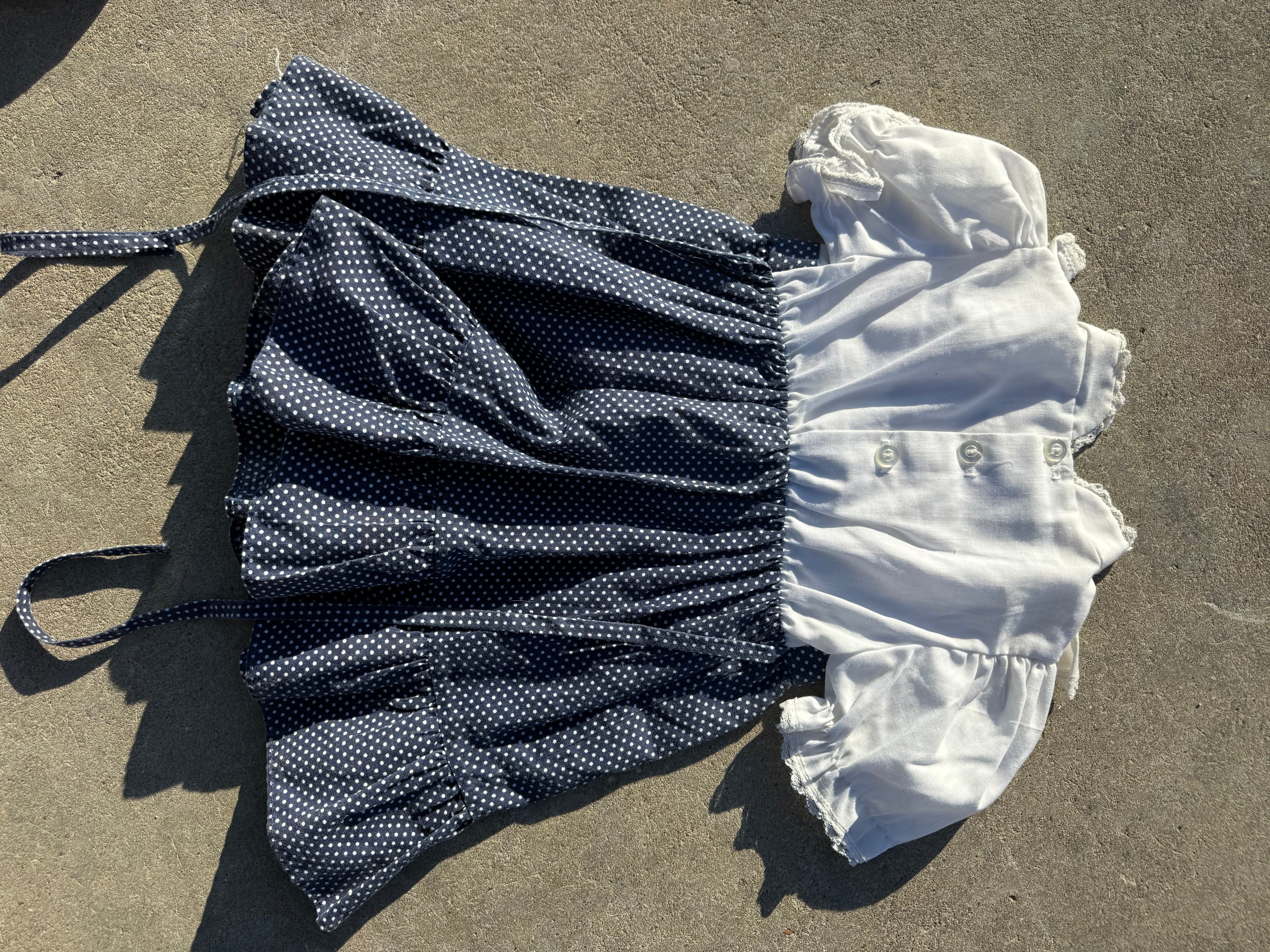 Vintage Navy and White Dress with Polka-Dot Details