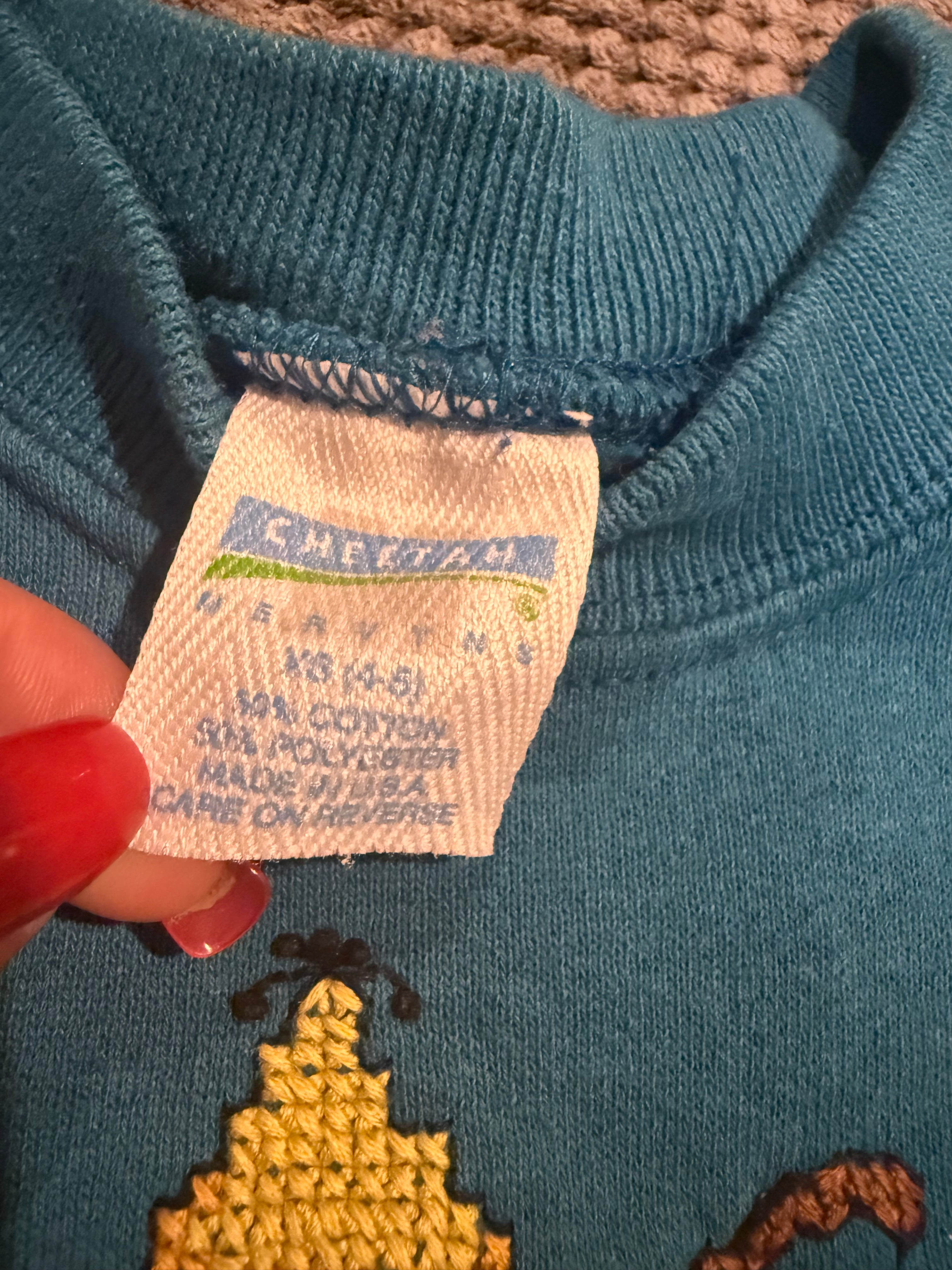 Vintage Needlepoint Fishing Crewneck