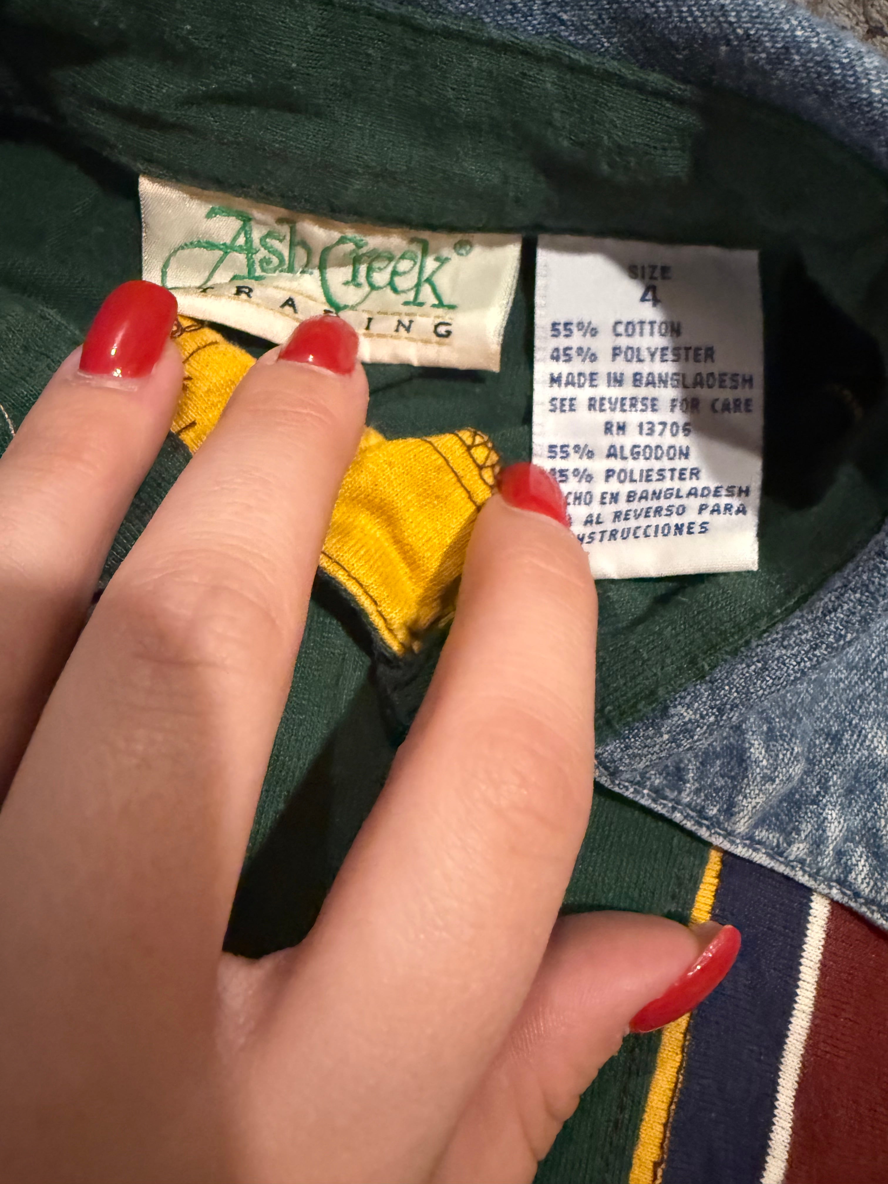 Vintage Striped Button-up with Denim Collar