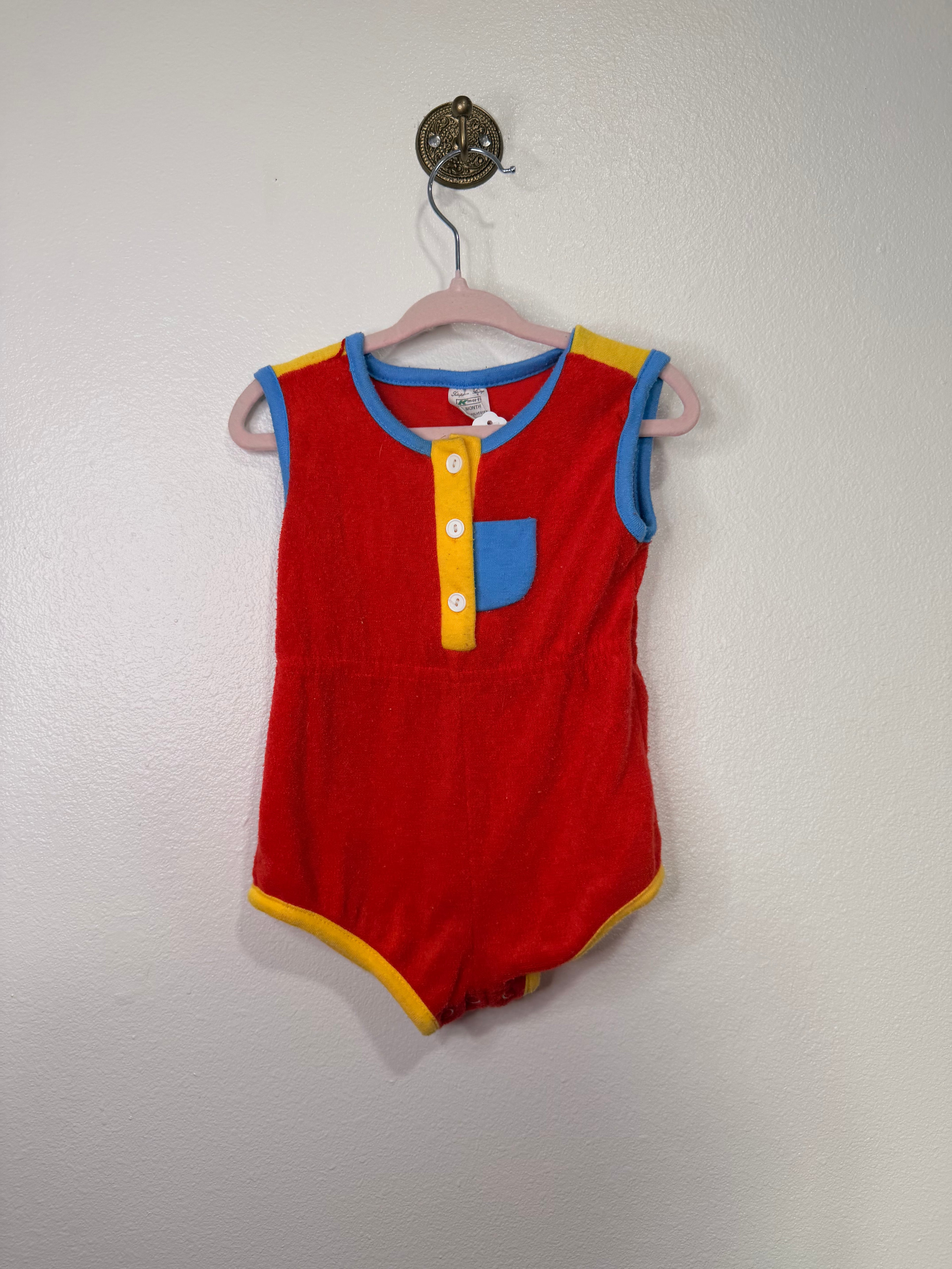 Vintage Color Block Terry Romper