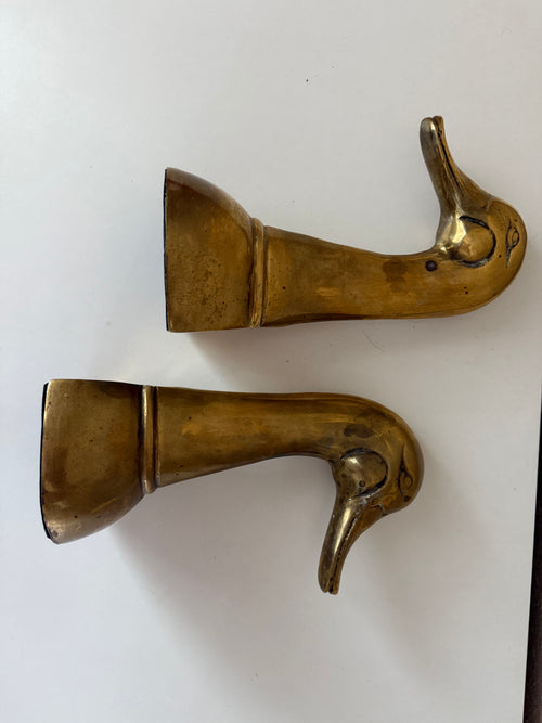 Antique Brass Duck Bookends Pair