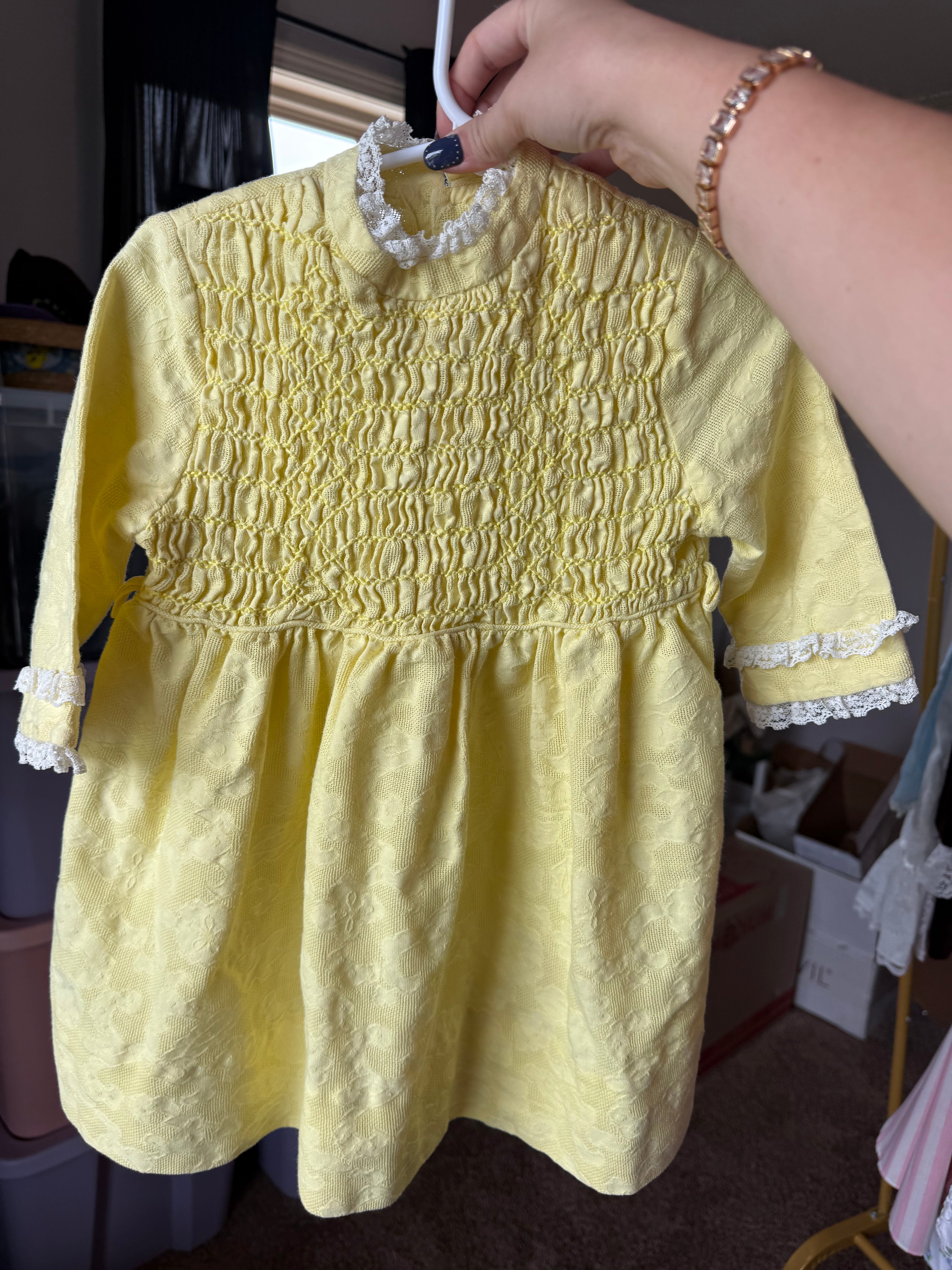 Vintage Yellow Smocked Dress