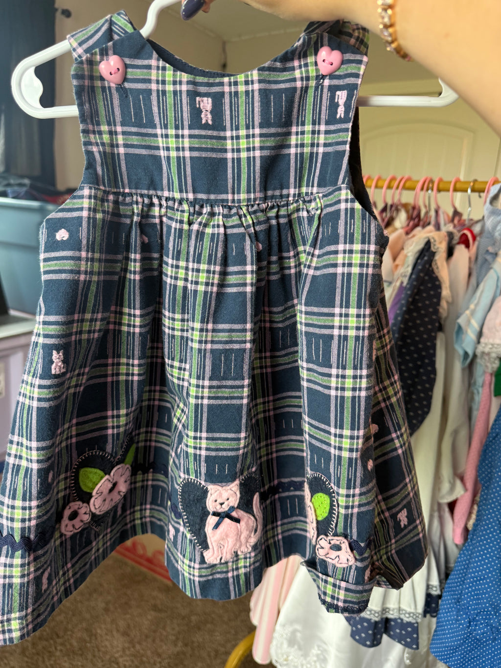 Vintage Navy Plaid Cat Dress
