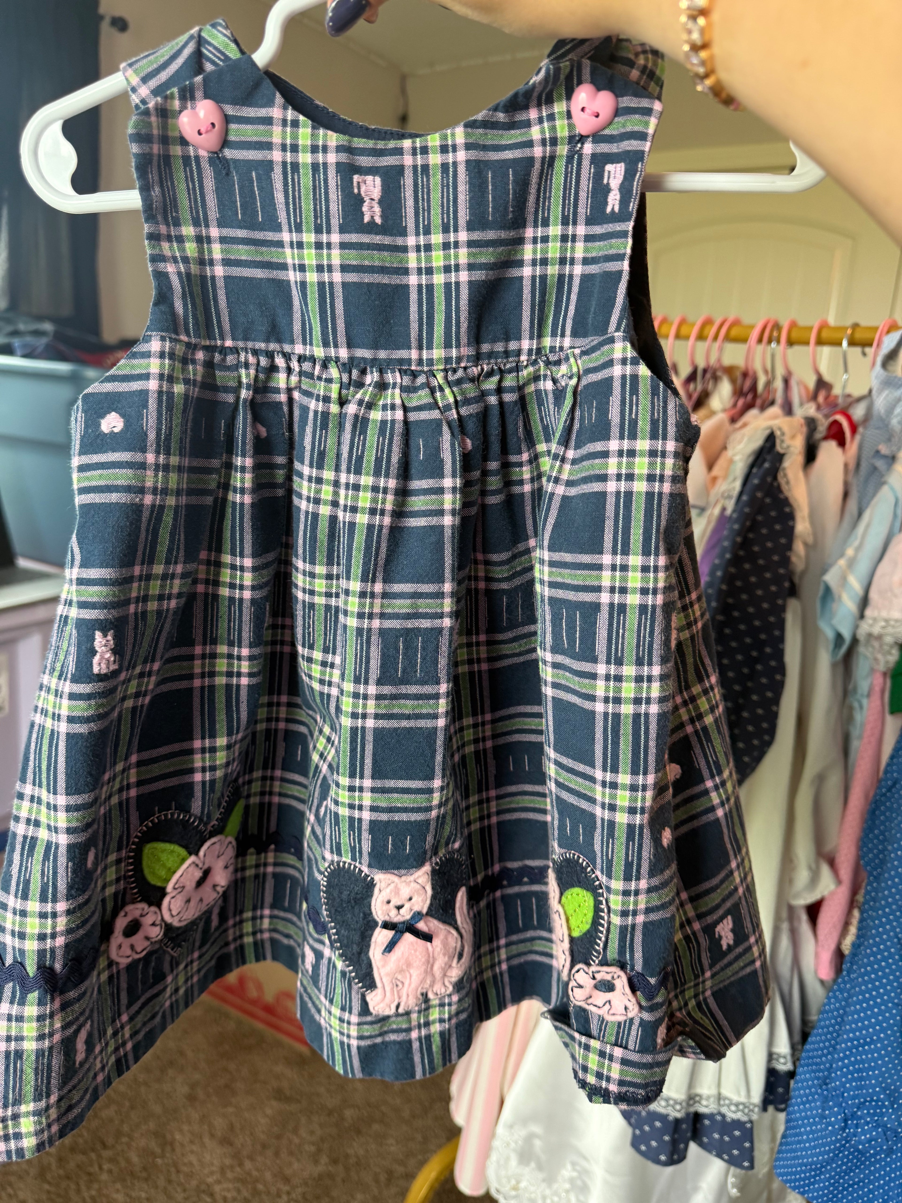 Vintage Navy Plaid Cat Dress