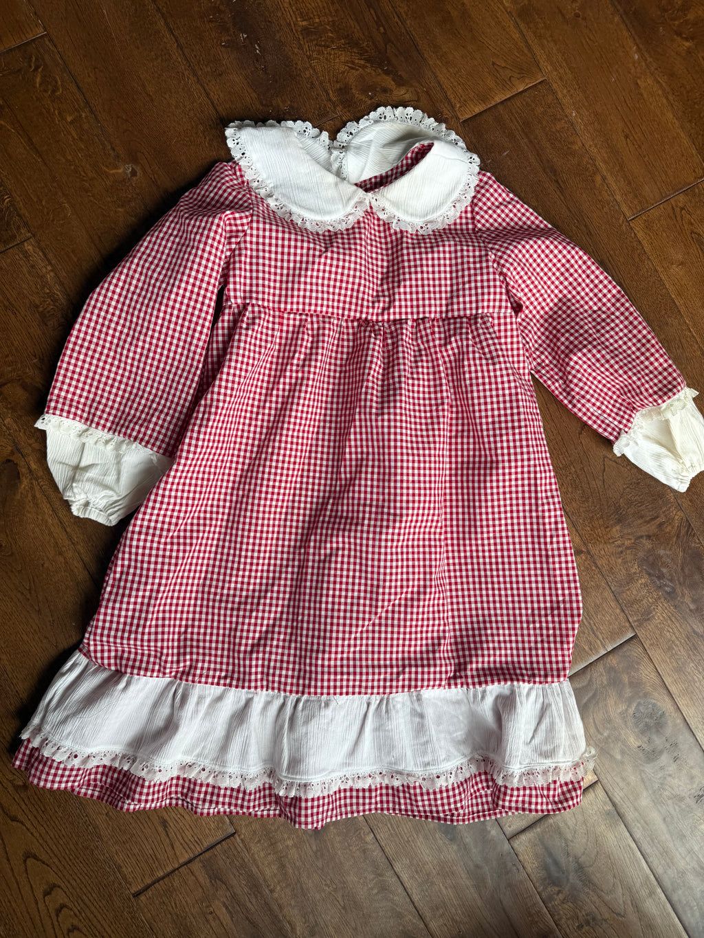 Vintage Red Gingham and Lace Dress