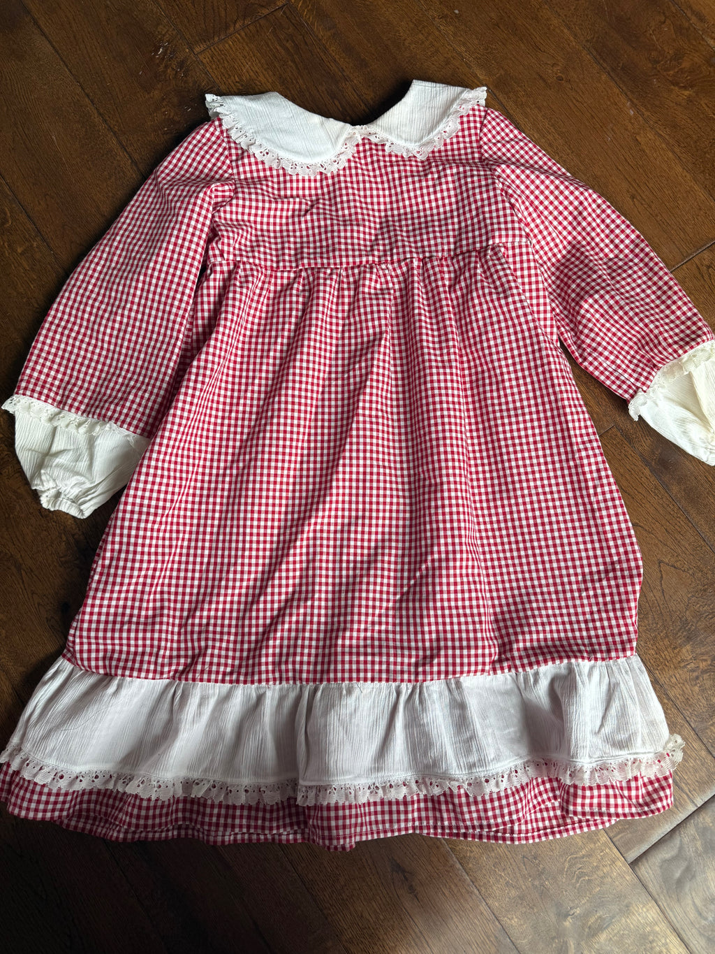 Vintage Red Gingham and Lace Dress