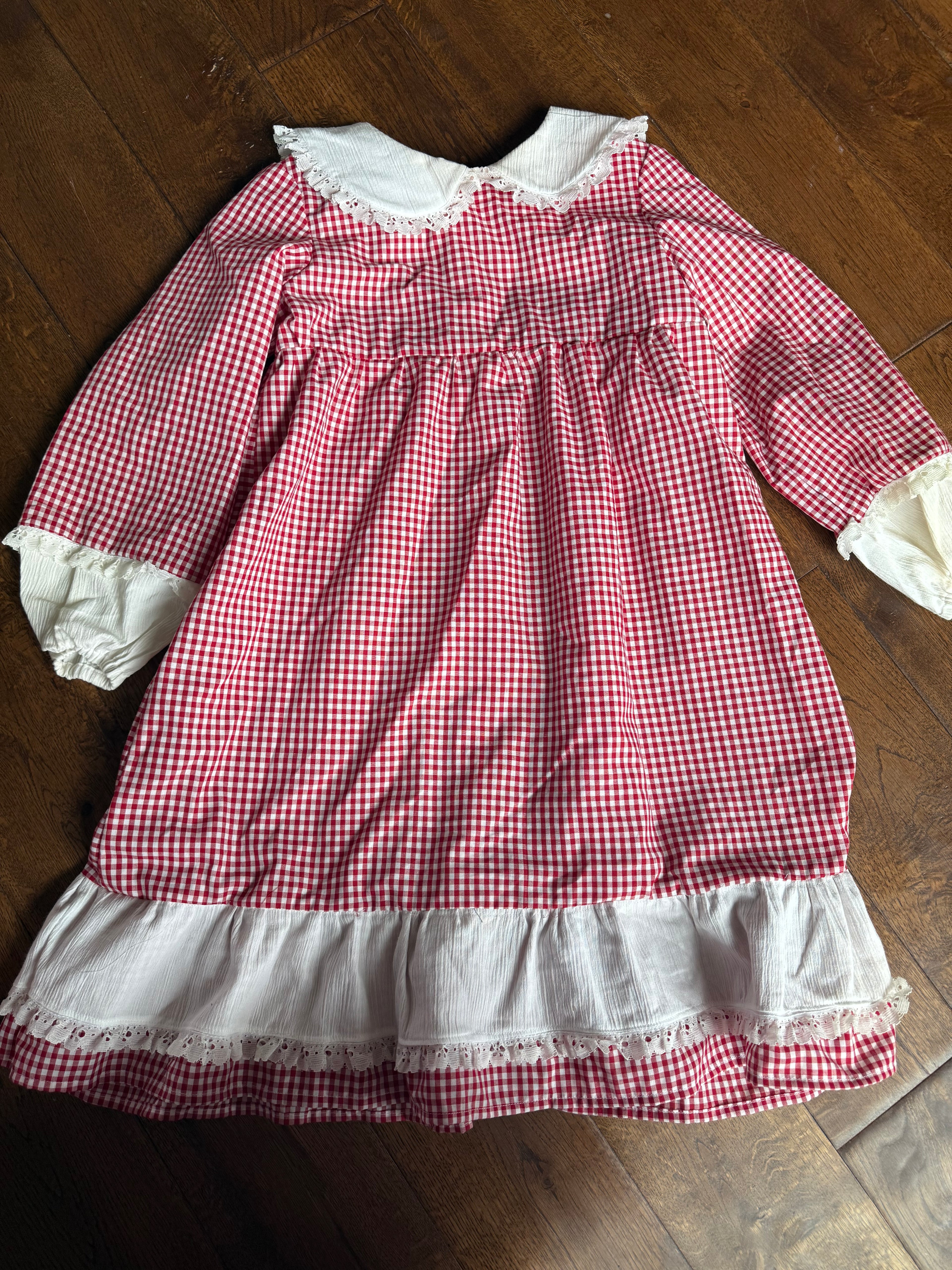 Vintage Red Gingham and Lace Dress