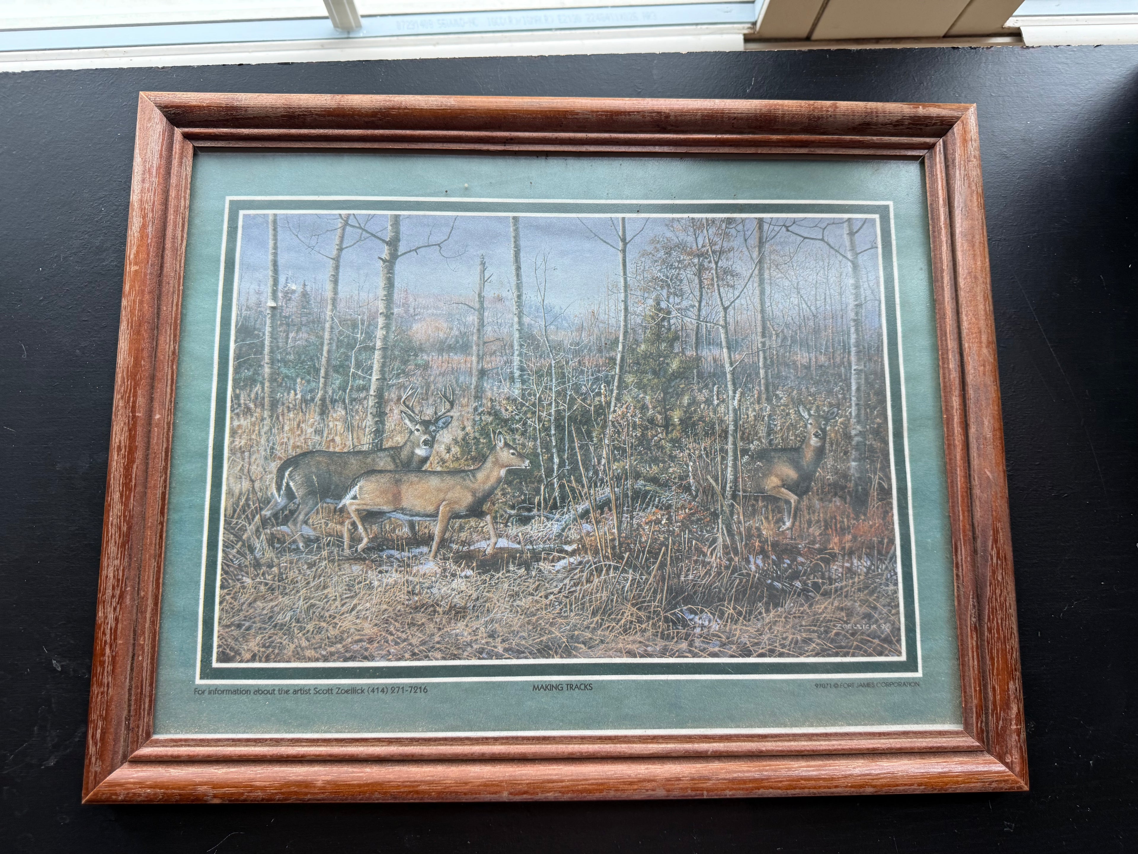 Vintage Deer in Woods Framed Art