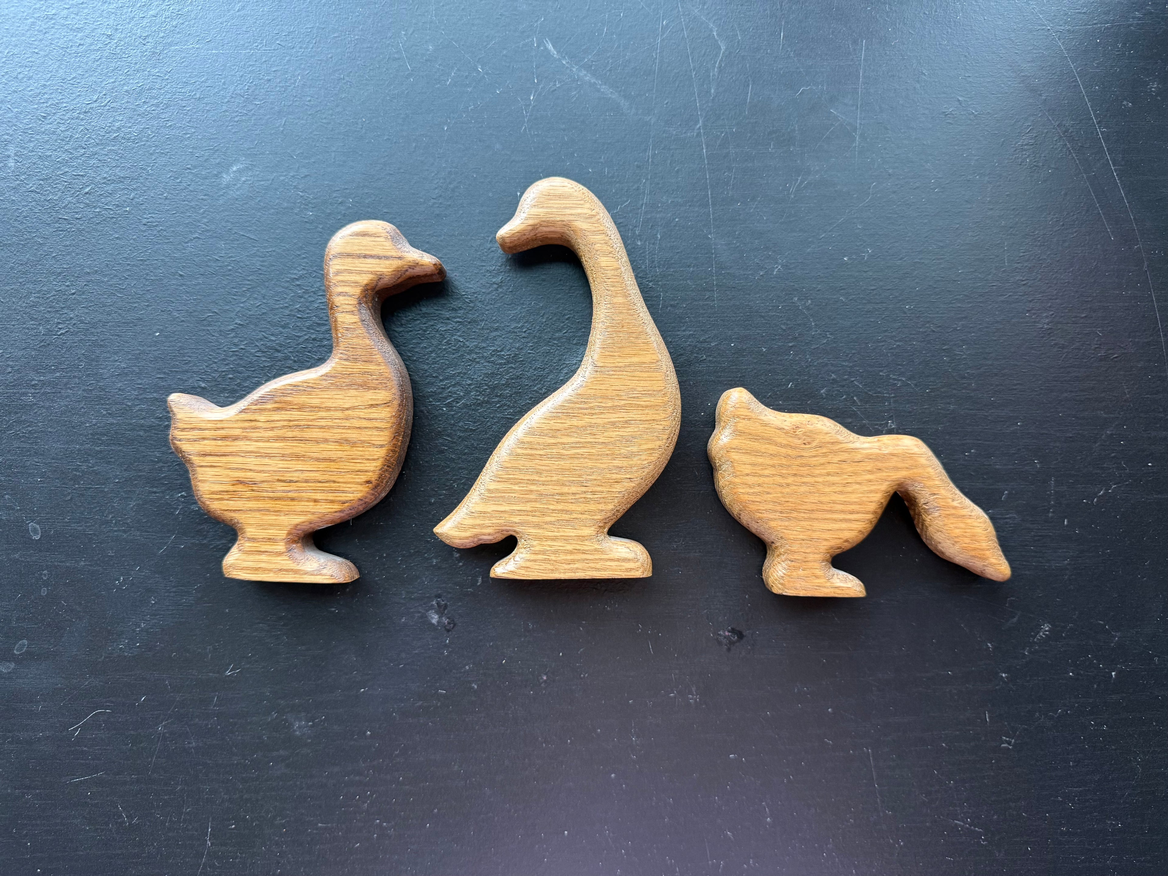 3 Wooden Geese Sitting Shelf Decor