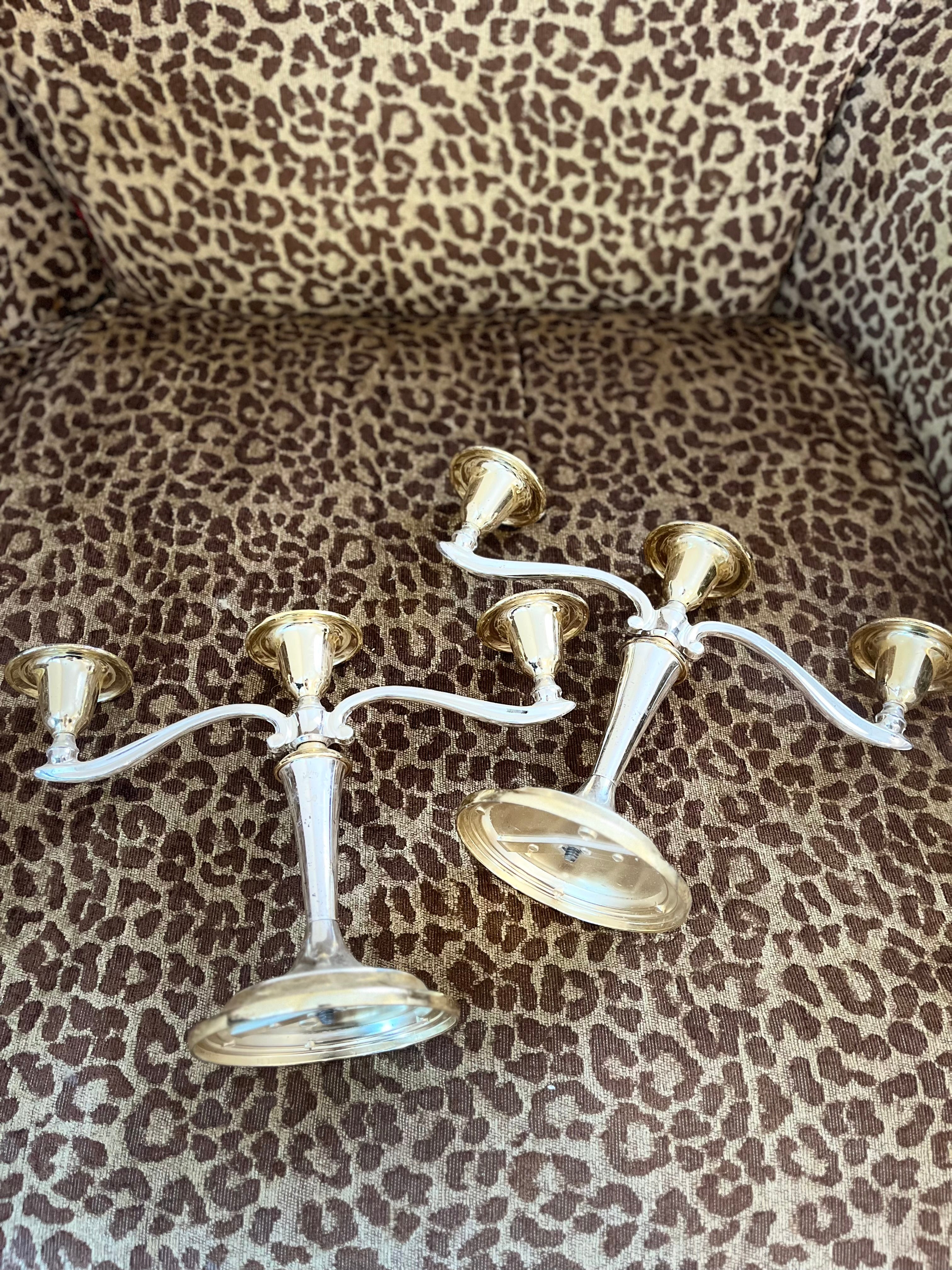 Vintage Gold and Silver Candlestick Holder Pair