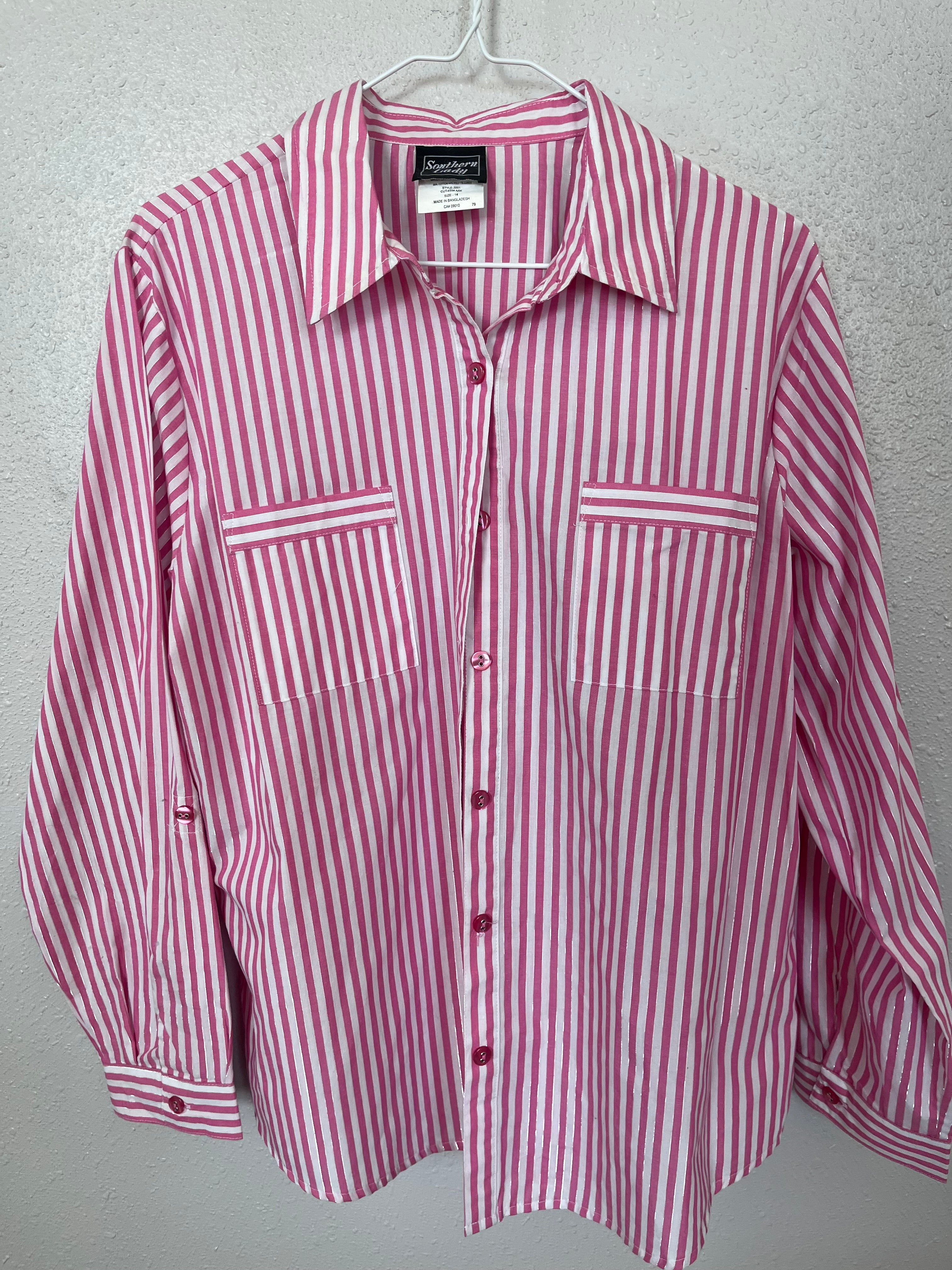 Vintage Pink and White Striped Blouse